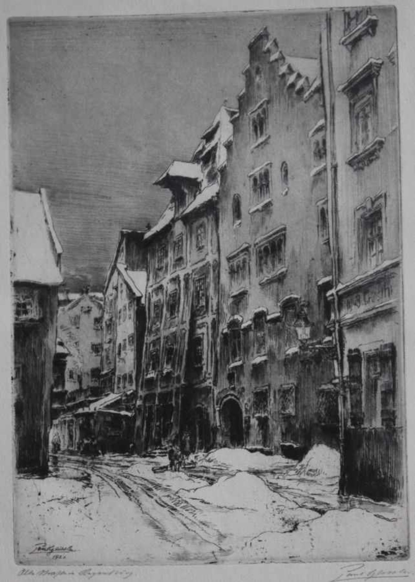 Radierung - Prof. Paul Geissler (1881 Erfurt - 1965 Garmisch) "Regensburg - Alte Strasse", r.u.