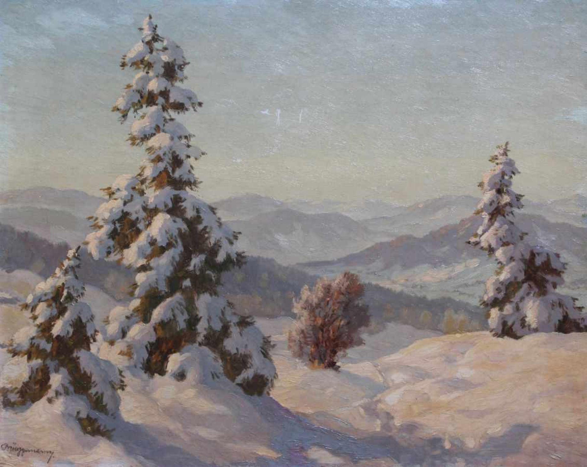 Gemälde - Ernst Brüggemann (1886-1971 Straubinger Maler) "Winterliche Stimmung im bayerischen Wald",