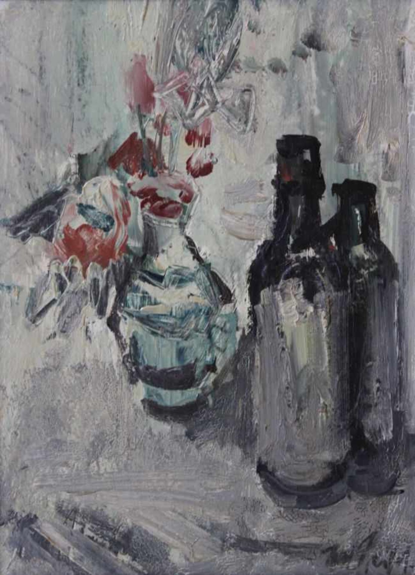 Gemälde - Rupert Preissl (1925 Eitlbrunn bei Regensburg - 2003) "Stillleben mit Vase und zwei