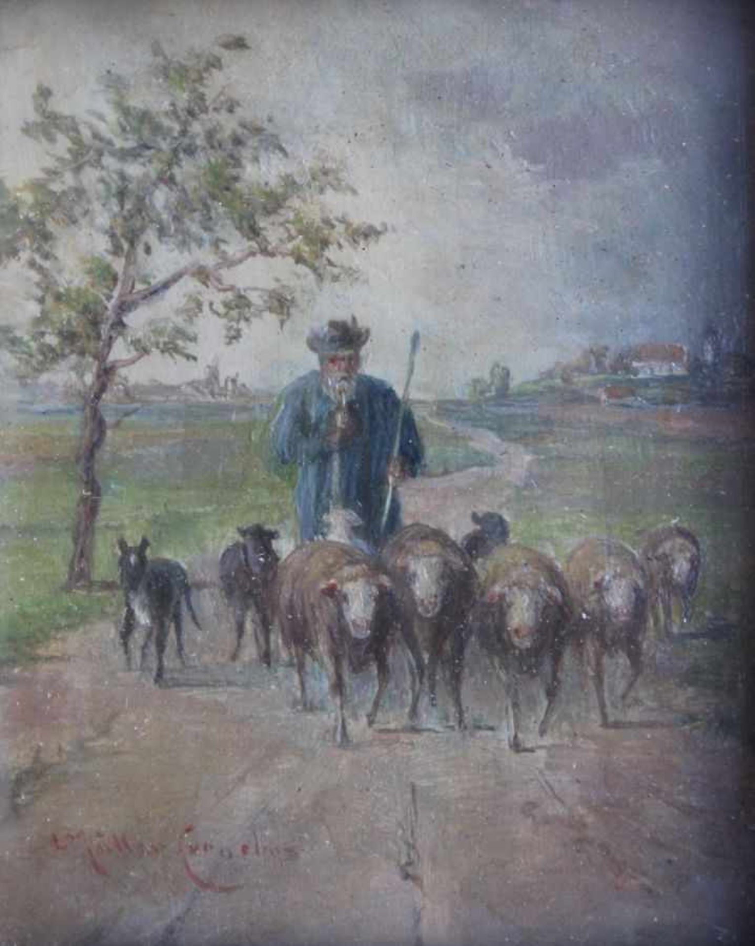 Gemälde - Ludwig MÜLLER-CORNELIUS (1864 München 1946) "Oberbayerische Landschaft mit Schäfer und