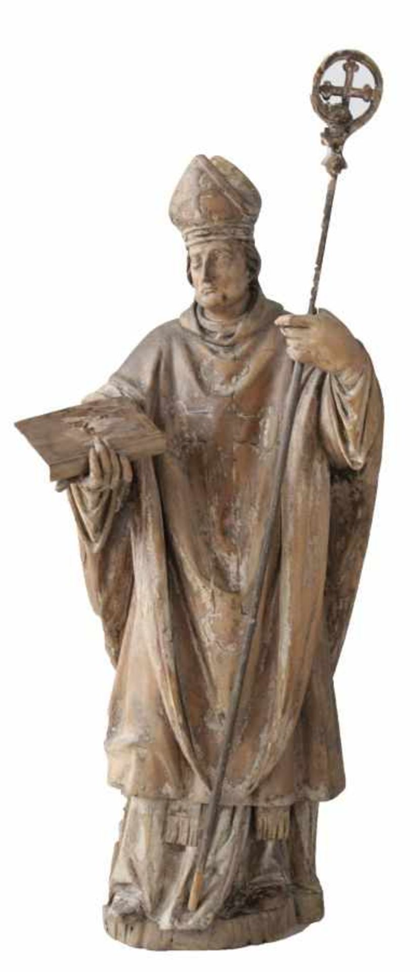 Barocke Skulptur - wohl deutsch 17.Jahrhundert "Missionsbischof - St. Bonifatius? mit Buch und
