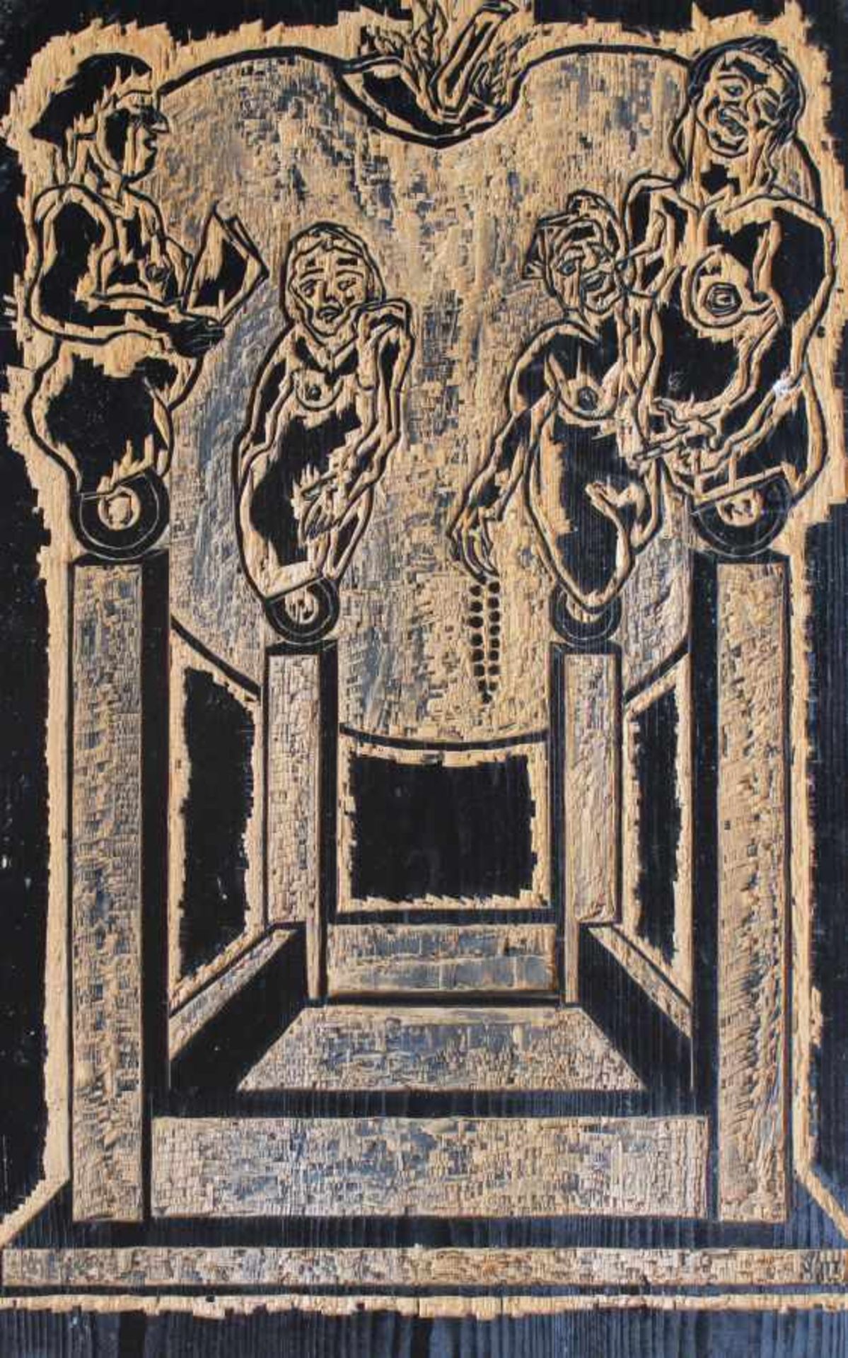 Druckstock für Holzschnitt - Anonym (20.Jahrhundert) "Ohne Titel", Holz beschnitzt, unsigniert, Maße