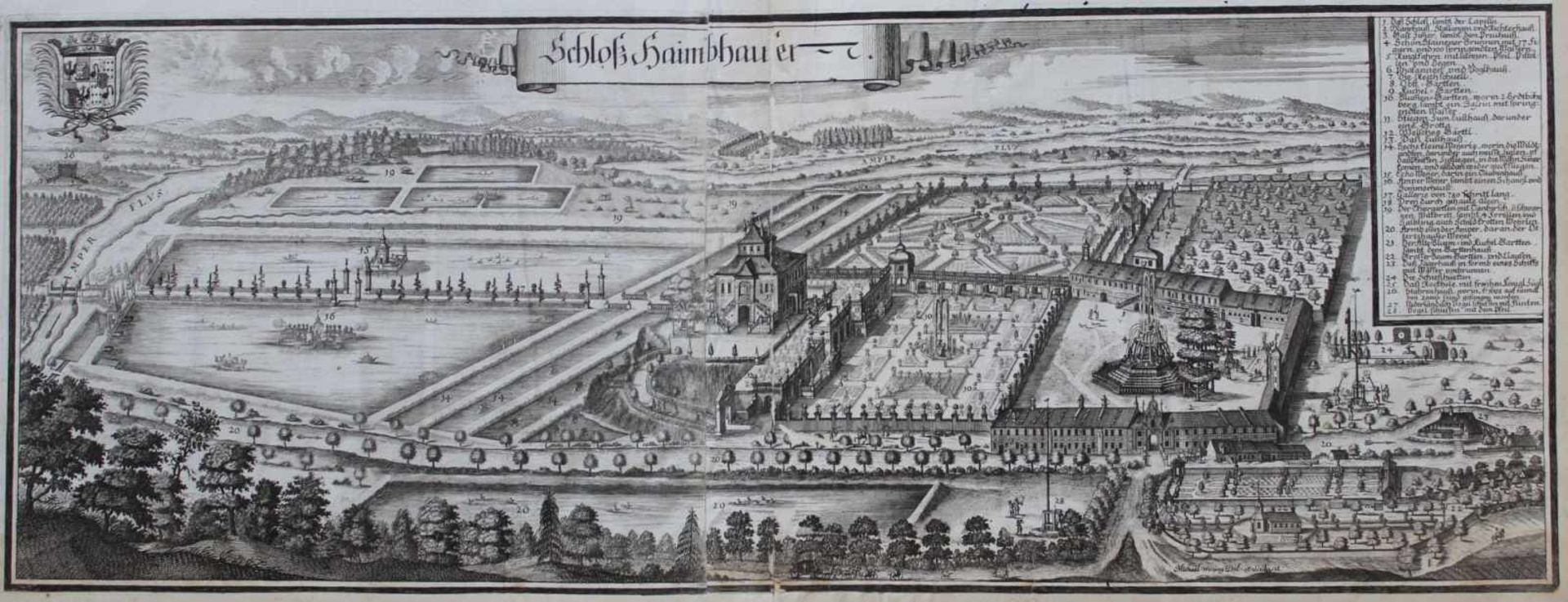 Kupferstich - Michael Wening (1645 Nürnberg - 1718 München) "Schloss Haimhausen bei Dachau", 18.