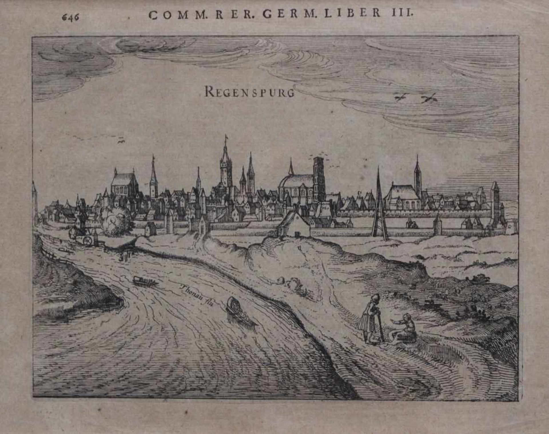 Kupferstich - Petrus Bertius (1565-1629) "Straubing - fälschlich als Regensburg bezeichnet" aus