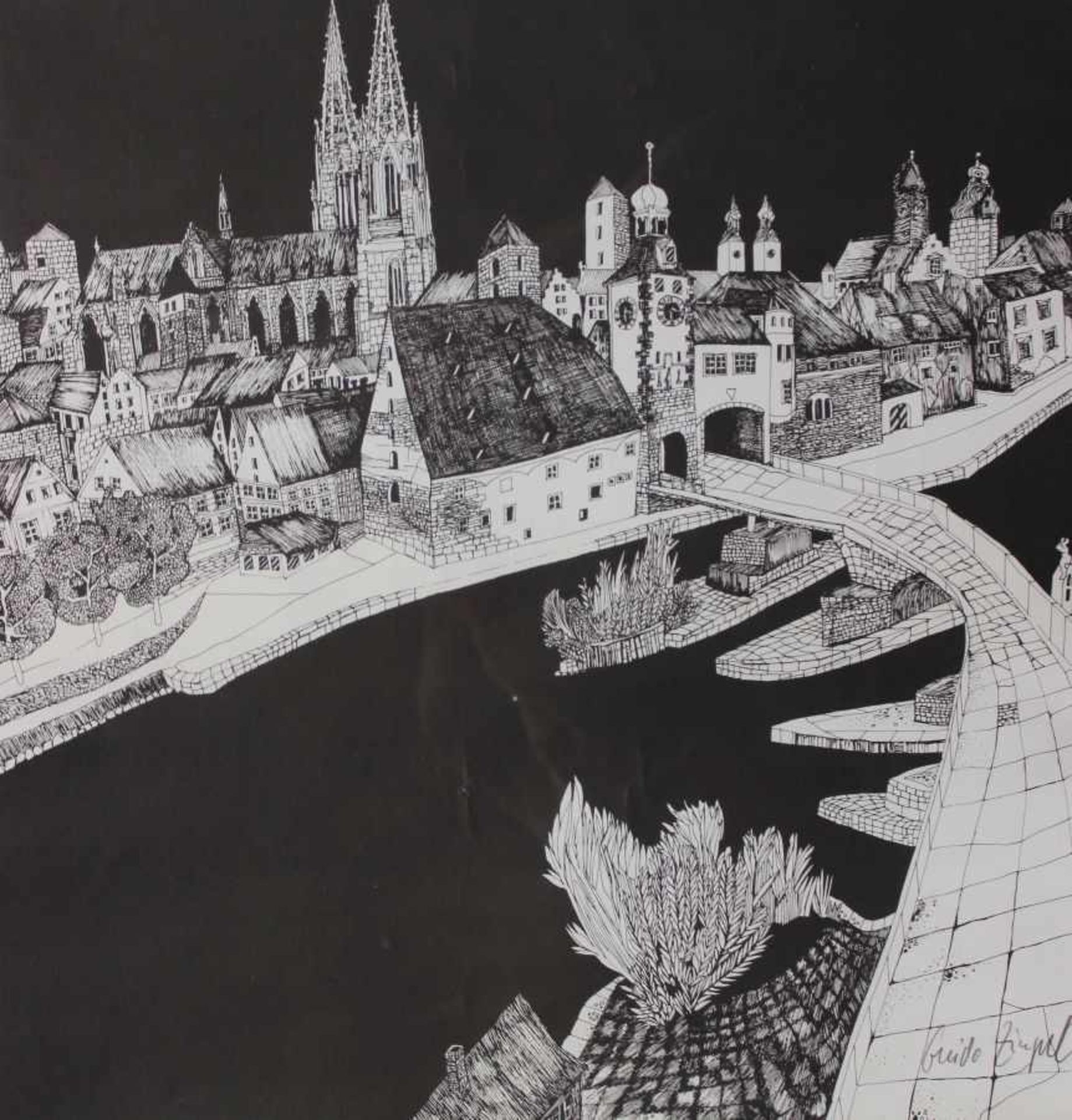 Lithographie - Guido Zingerl (1933 Regensburg) "Regensburg", r.u. Bleistiftsignatur,