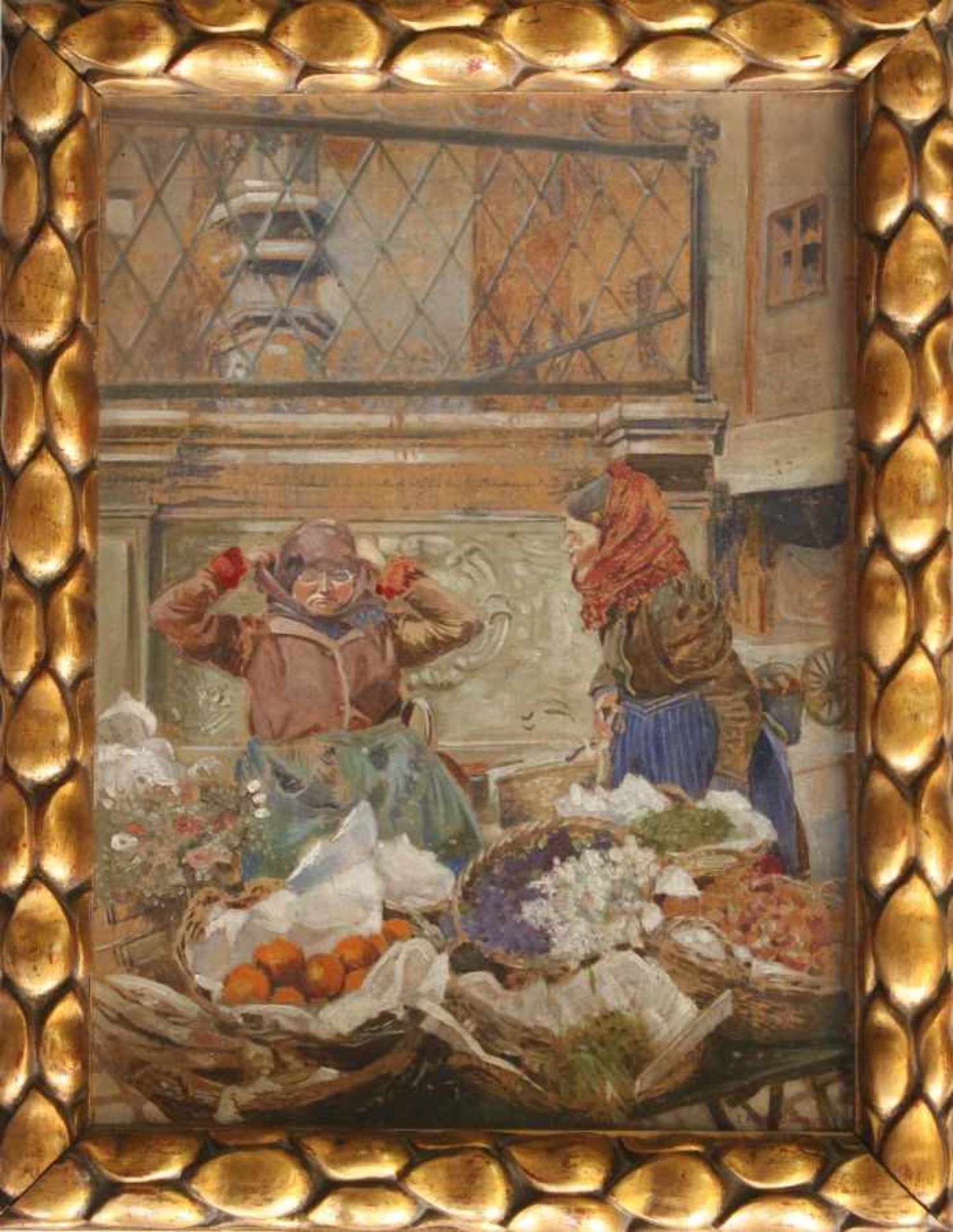 Gemälde - Rolf Bakalla (Wien 1877 - tätig in Innsbruck) "Krauterermarkt in Regensburg - im