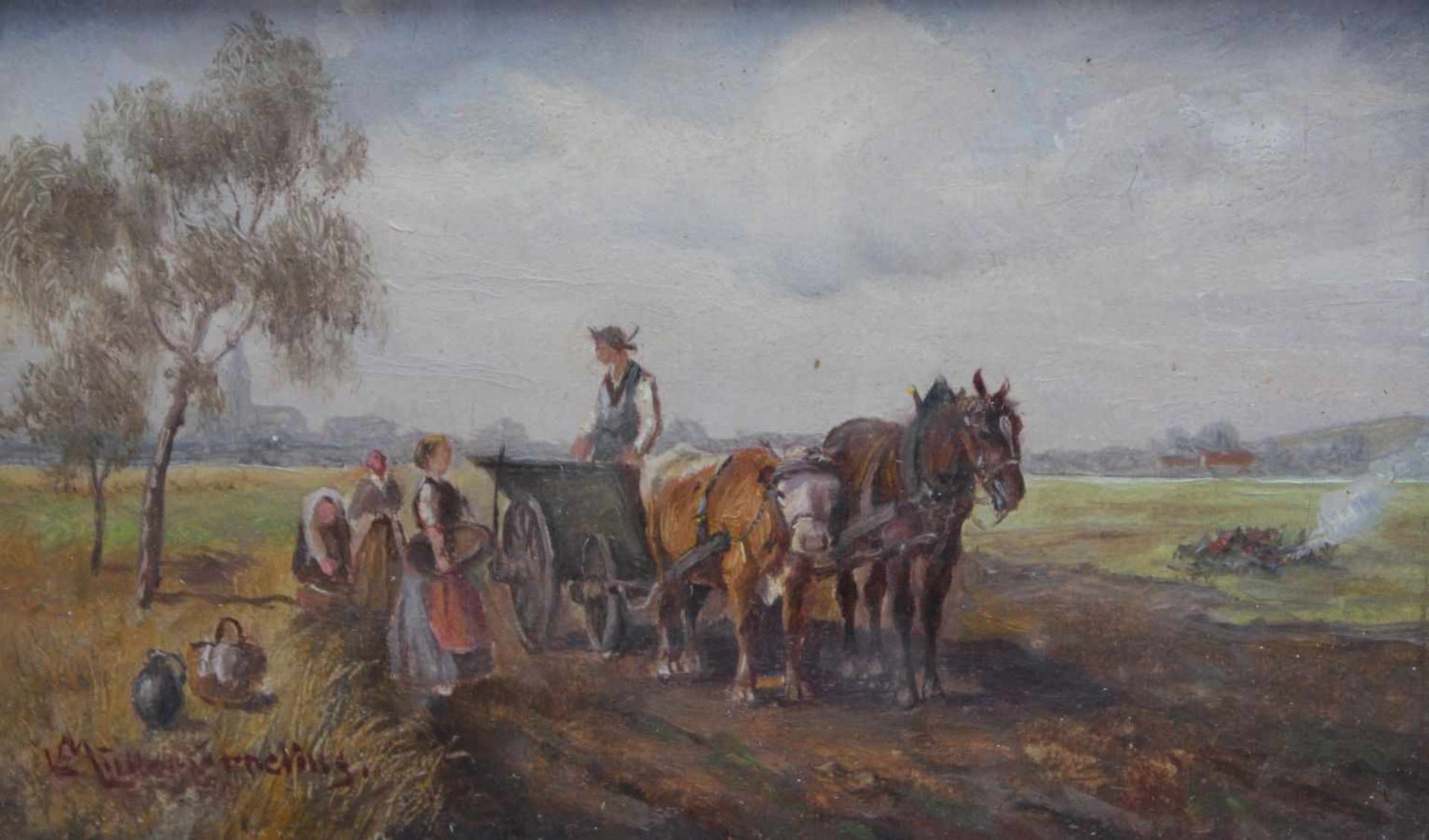 Gemälde - Ludwig MÜLLER-CORNELIUS (1864 München 1946) "Kartoffelernte - Dachauer Landschaft mit