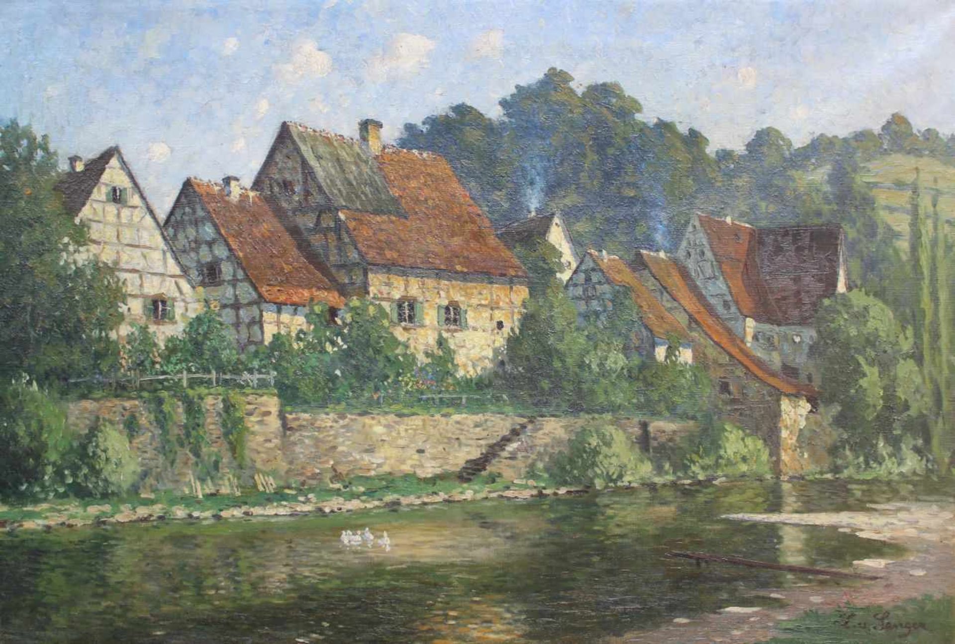 Gemälde - Ludwig VON SENGER (1873 Waldsassen -1937 München) "Impress. Landschaft mit Flußlauf und