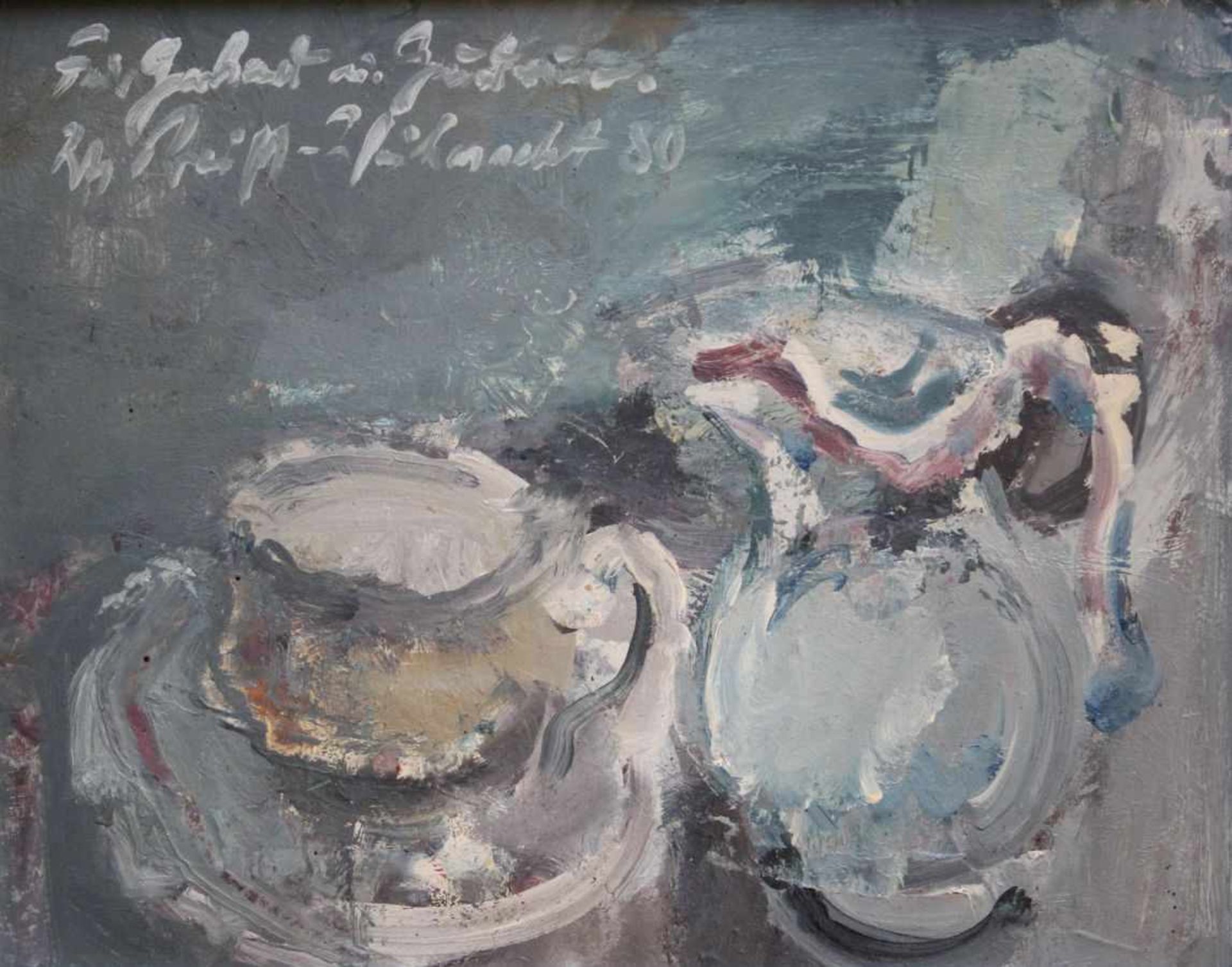 Gemälde - Rupert Preissl (1925 Eitlbrunn bei Regensburg - 2003) "Stillleben mit Krug und Tasse",