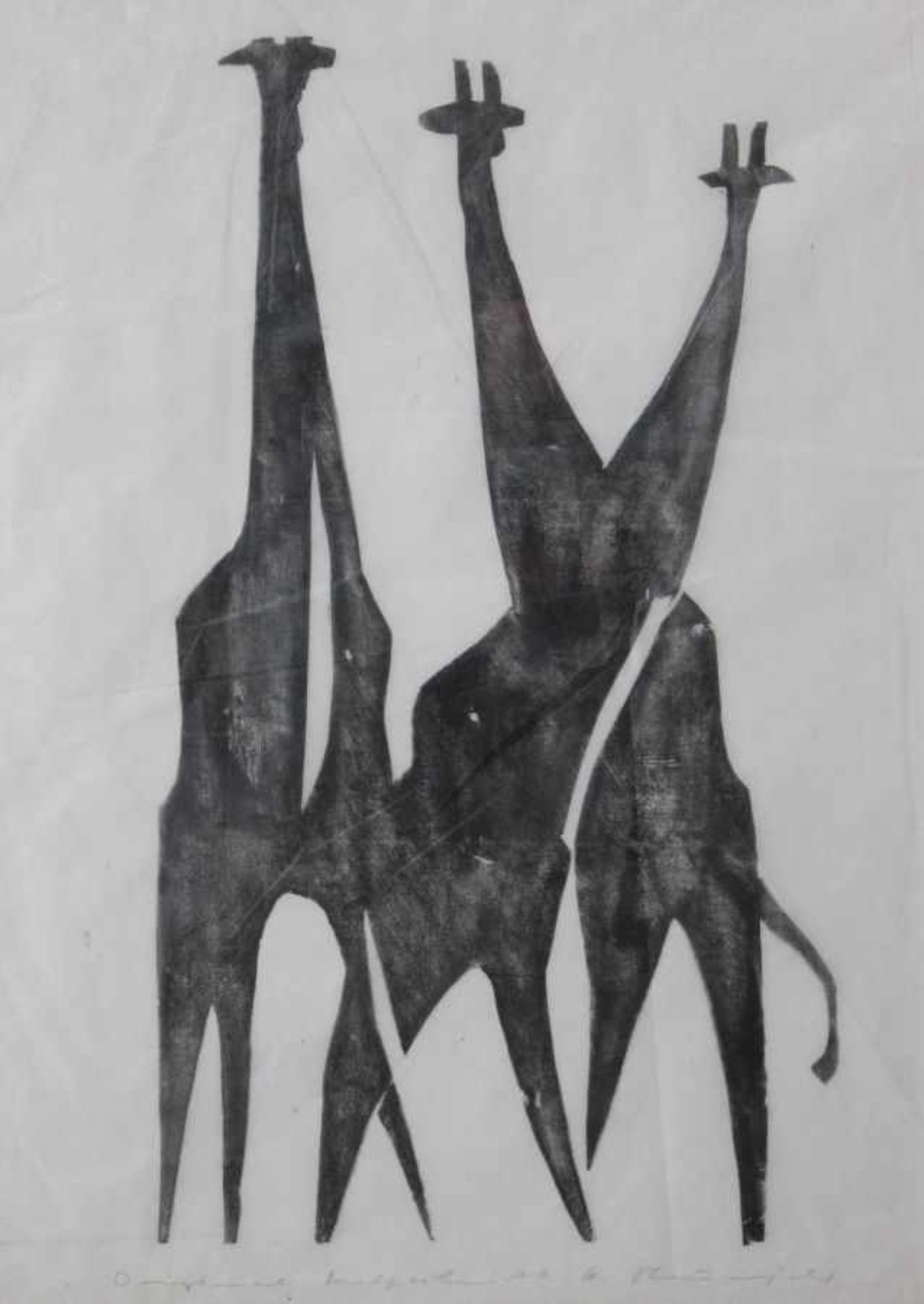 Holzschnitt - Heinz Theuerjahr (1913 - 1991) "Drei Giraffen", r.u. Bleistiftsignatur, Ausschnittmaße
