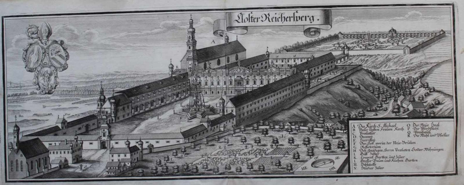 Kupferstich - Michael Wening (1645 Nürnberg - 1718 München) "Kloster Reichersberg", 18.