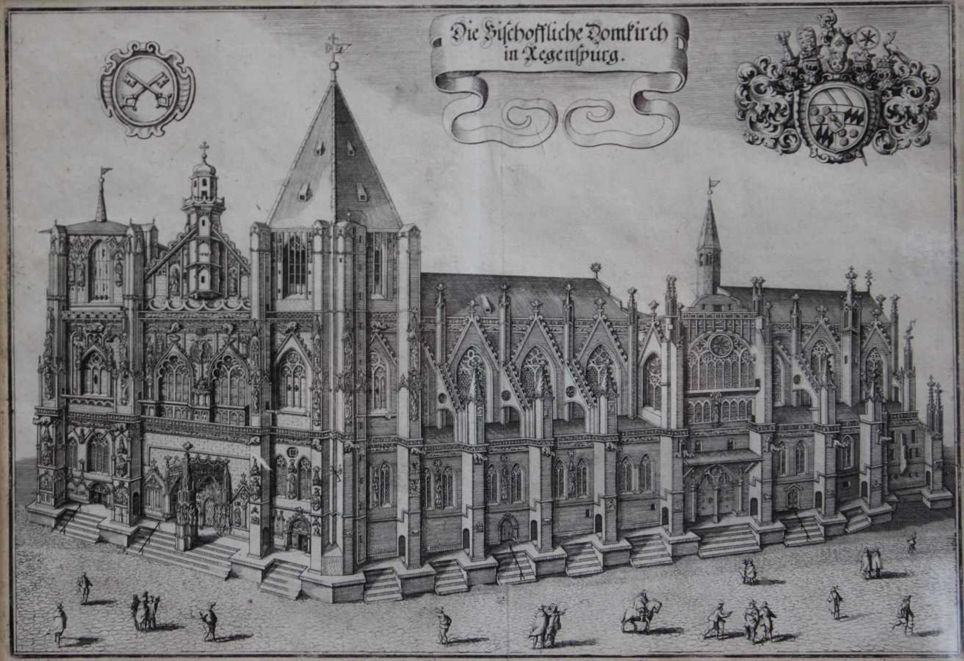 Kupferstich - Matthäus Merian der Ältere (1593 - 1650) "Die Bischoffliche Domkirch in Regenspurg",