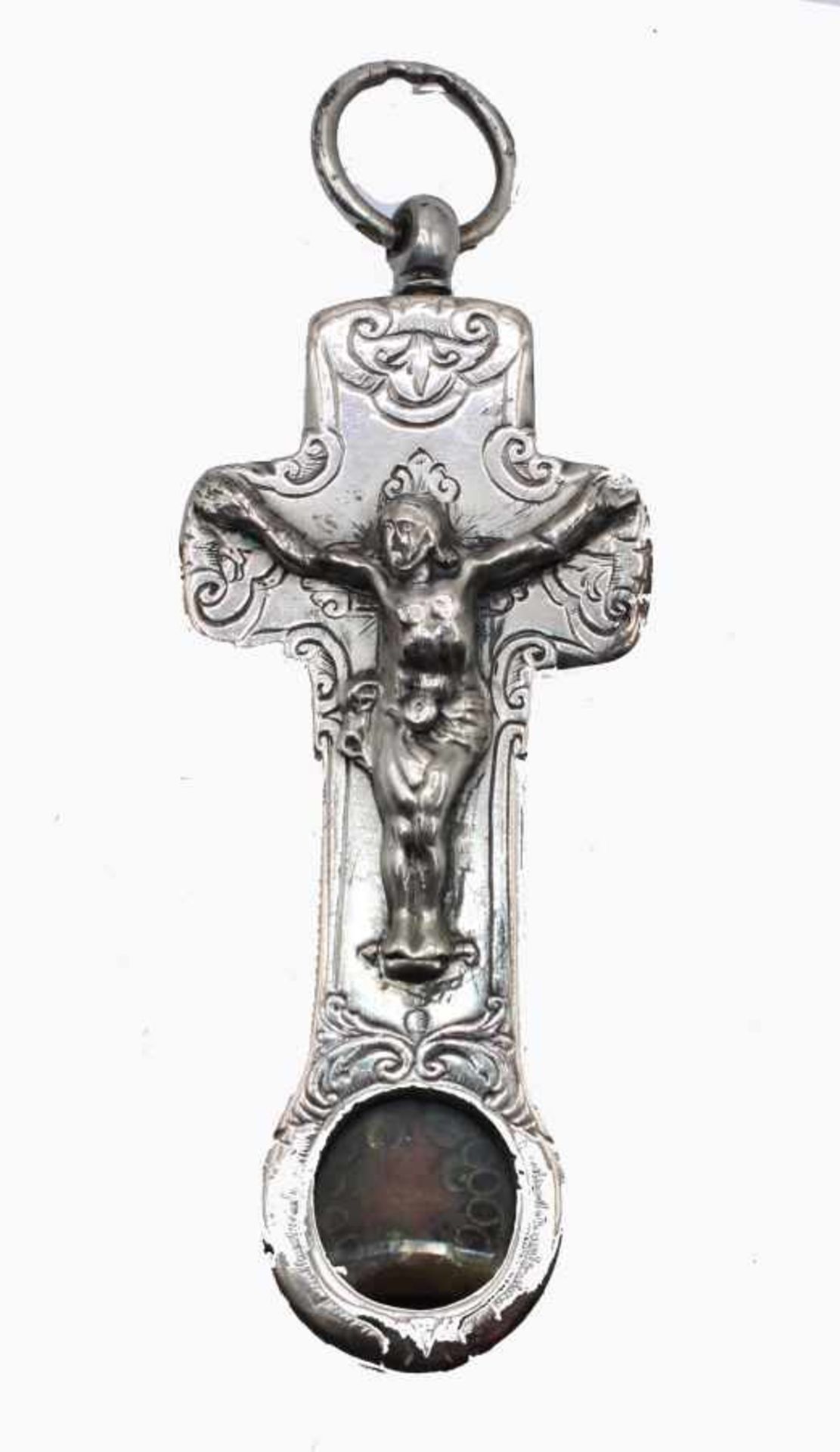Reliquienkreuz - wohl süddeutsch 18./19.Jahrhundert Silber, Kreuzanhänger mit Viernageltypus,