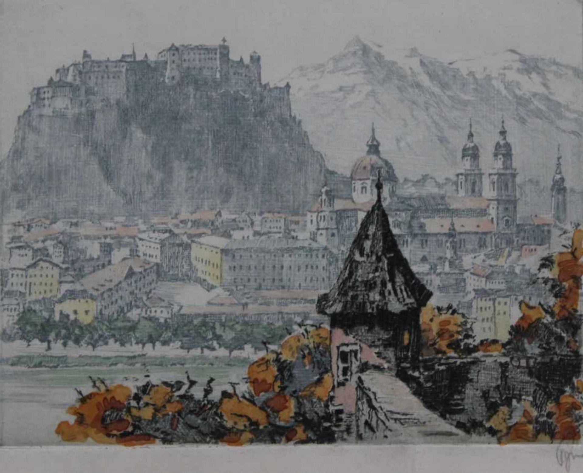 Farbradierung - Hans FIGURA (1898 Nagykikinda -1978 Wien) "Salzburg", r.u. Bleistiftsignatur, r.u.