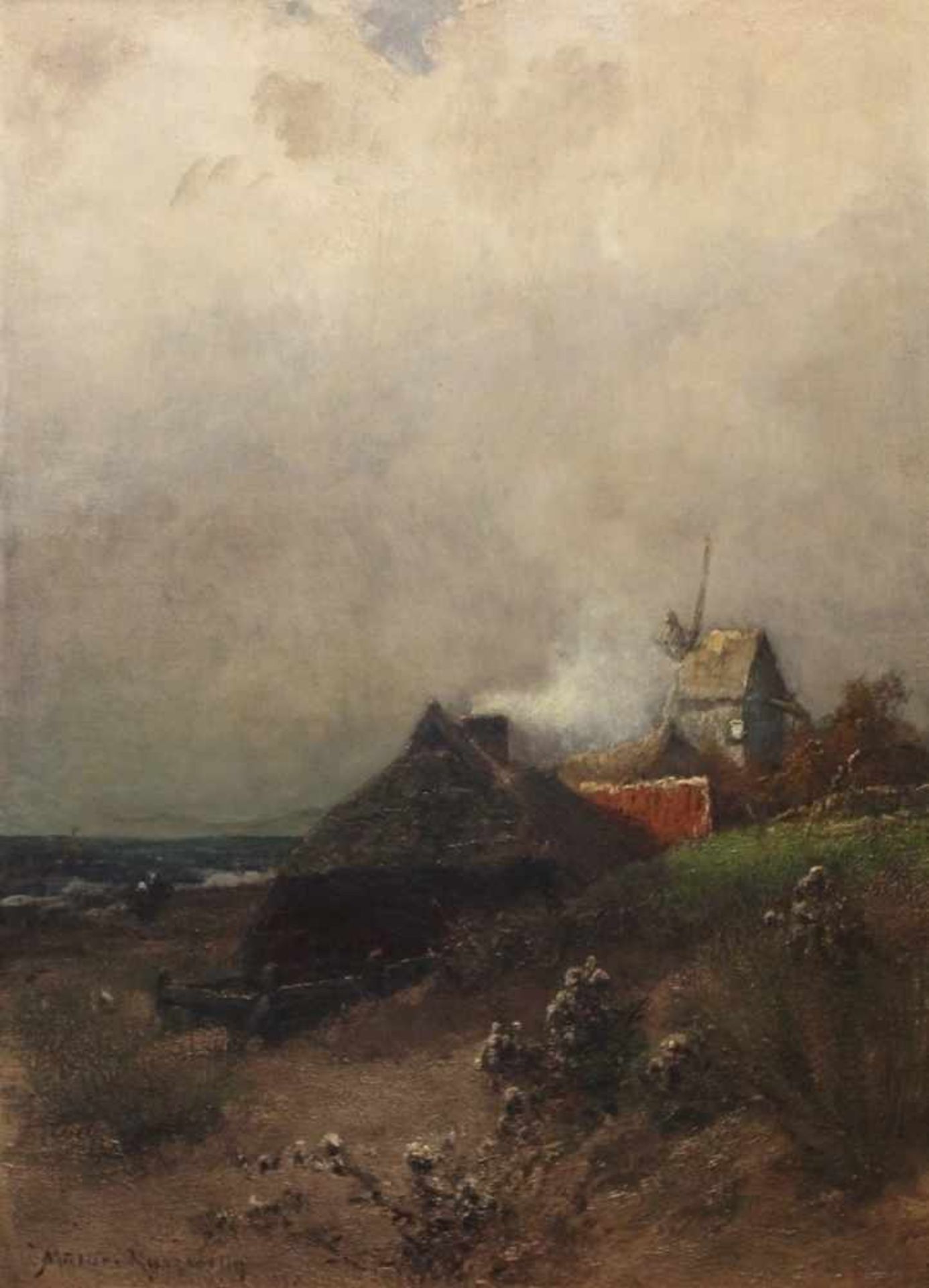 Gemälde - Konrad Alexander MÜLLER-KURZWELLY (1855 Chemnitz -1914 Berlin) "Küstenlandschaft mit Kate,