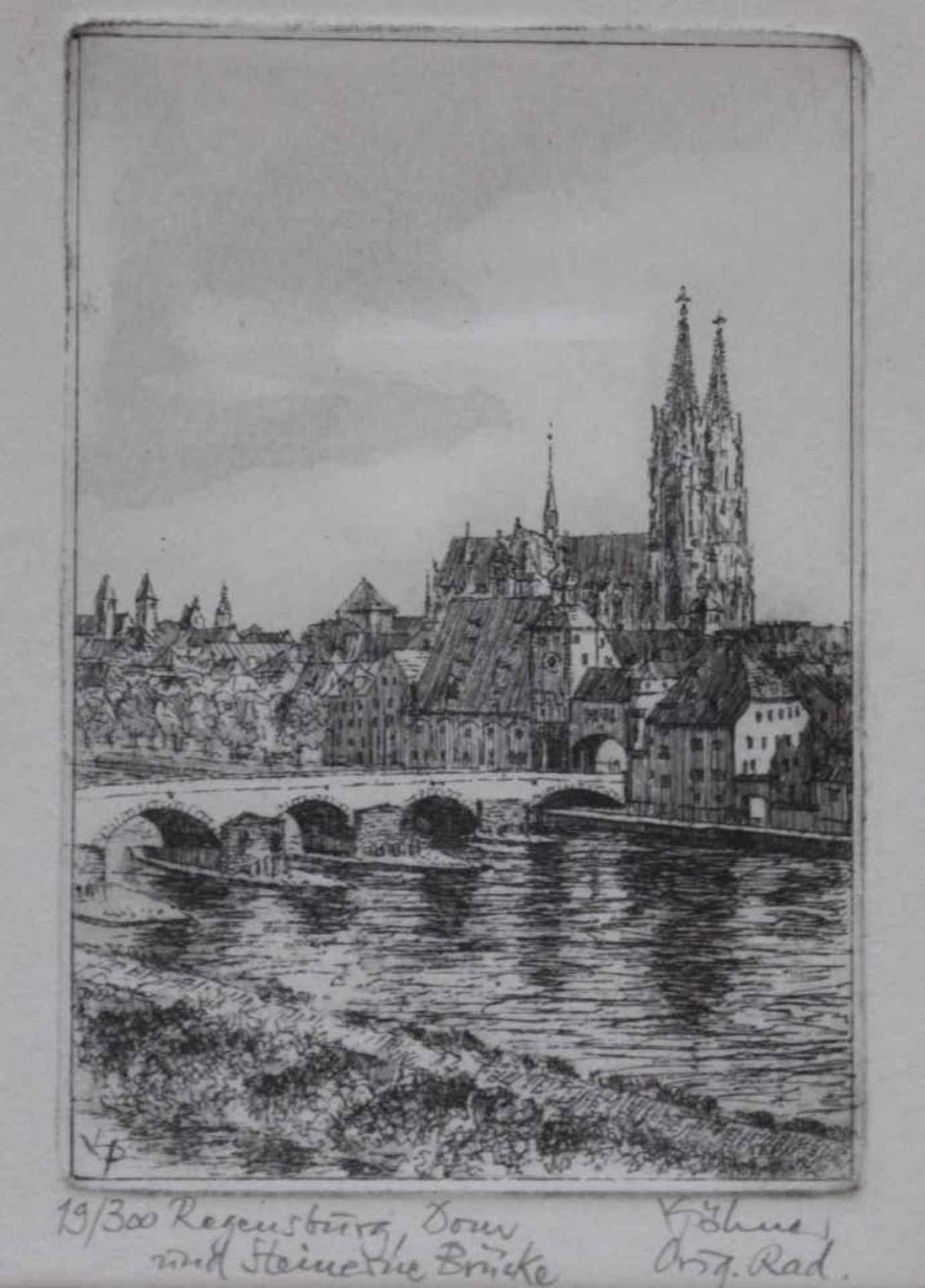 Radierung - Karl Pöhner (1919 Hartmannshof bei Nürnberg) "Regensburg", r.u. Bleistiftsignatur, Nr.