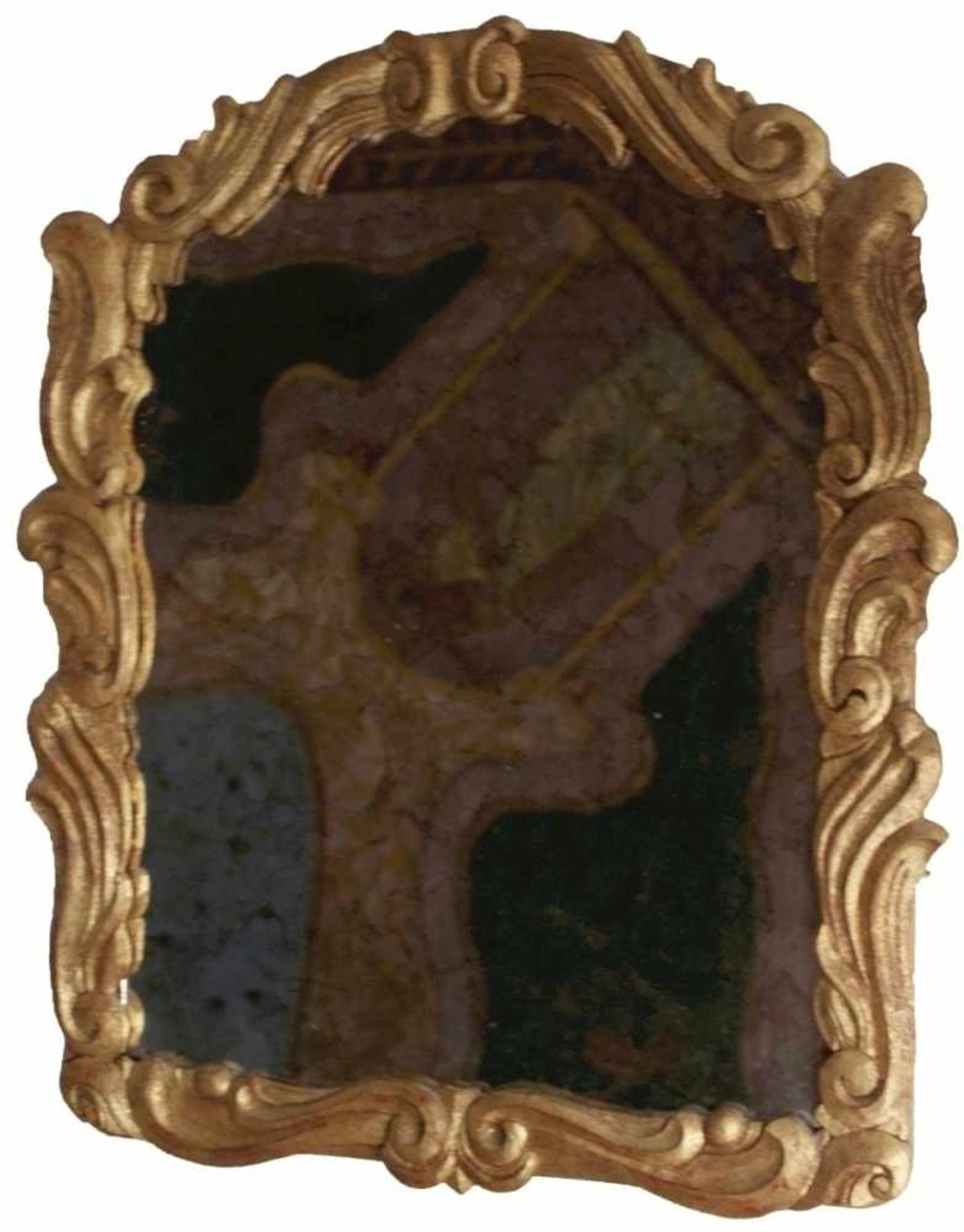 Spiegel im Barockstil 20.Jahrhundert, Holz geschnitzt, goldfarben, verziert mit Blattwerk, Maße