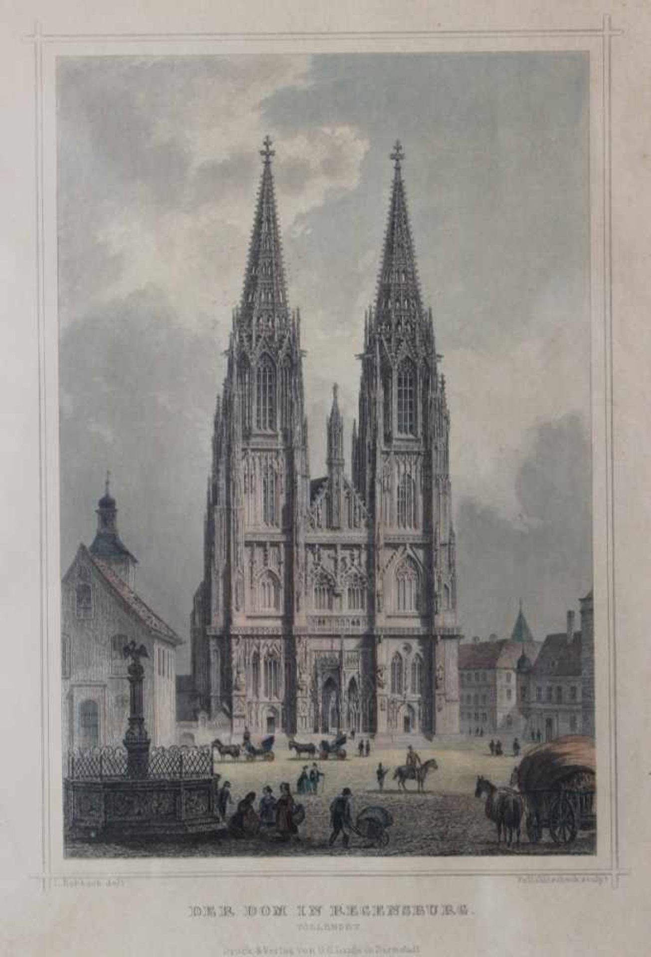 Stahlstiche - 19.Jahrhundert 1."Dom zu Regensburg", nach Batty, gest. von Blore, Passepartout,