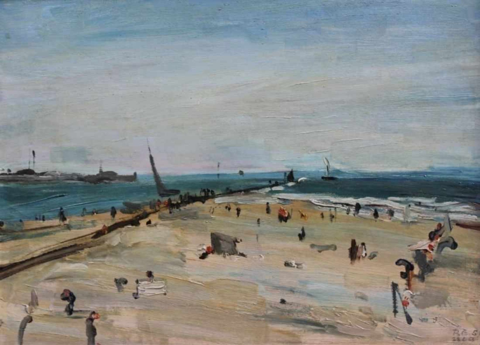 Gemälde - Rolf Göbel (XX.Jahrhundert) "Strandpromenade", r.u. monogrammiert, datiert 53,