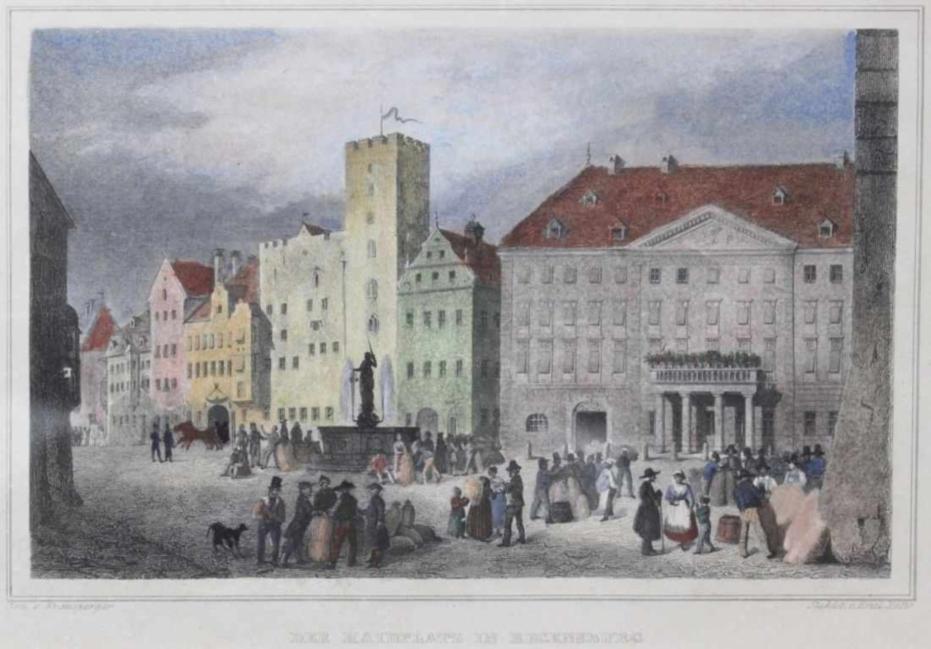 Lot Stahlstiche - 19.Jahrhundert 1. "Der Haidplatz in Regensburg", nach Kransperger, gest. von