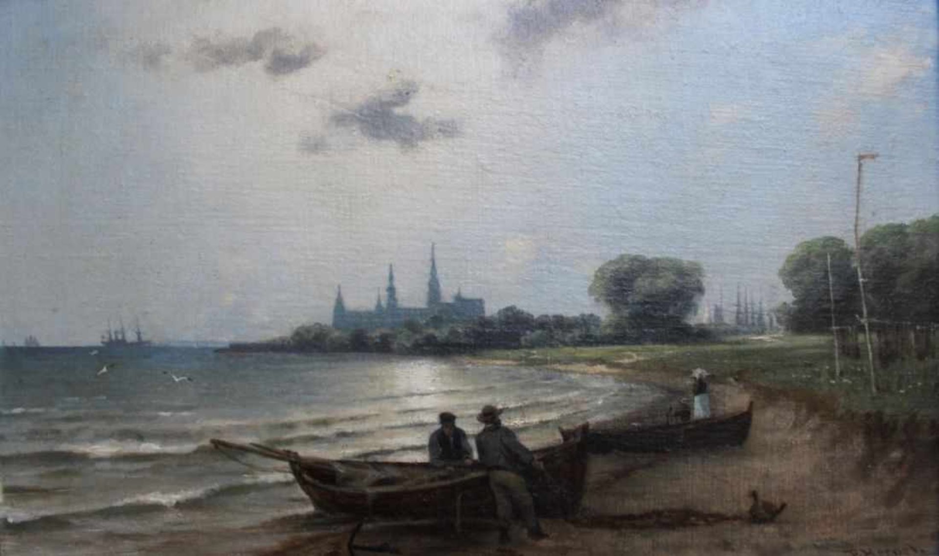 Gemälde - Franz Carl HERPEL (1850 Woroneh -1933 Königsberg) "Strand bei Helsingoer mit dem