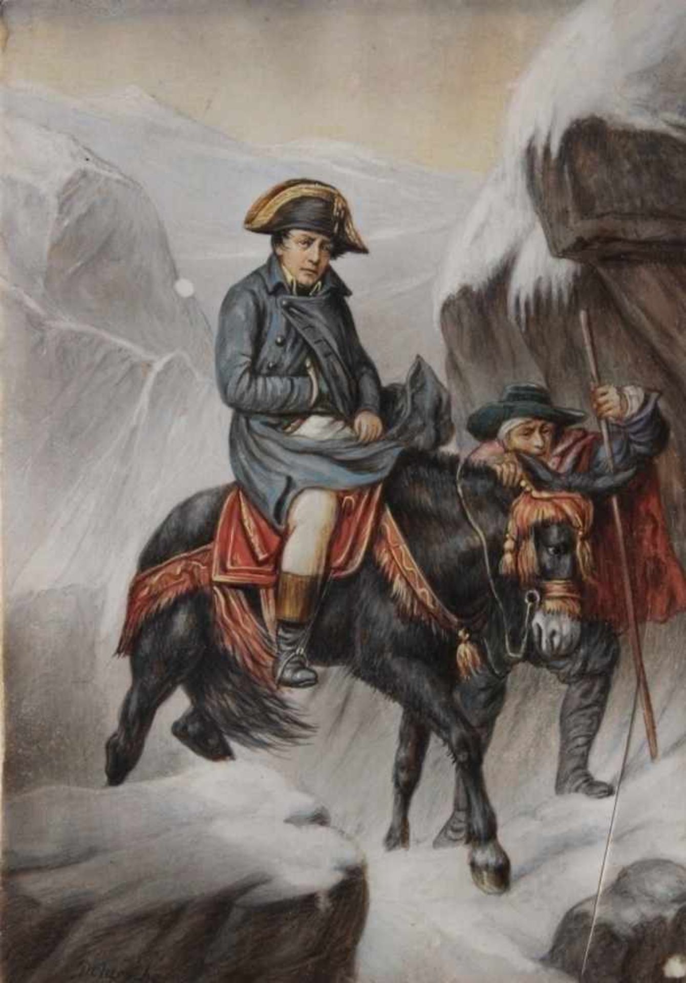 Miniatur - wohl Frankreich 19./20.Jahrhundert "Napoleon auf dem Bernadinopass", l.u. beschriftet