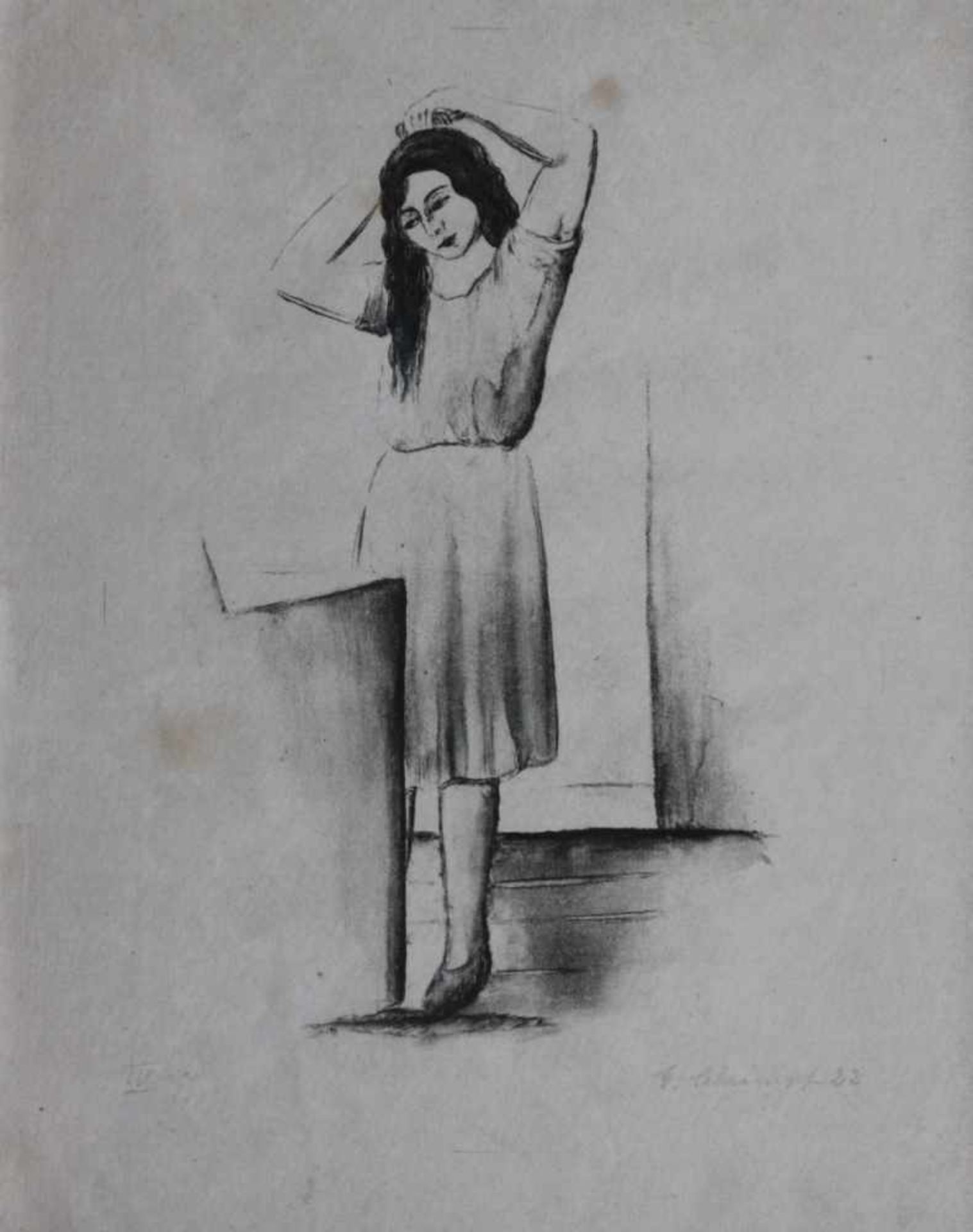 Lithographie - Georg Schrimpf (1889 München - 1938 Berlin) "Sich kämmende Frau", r.u.