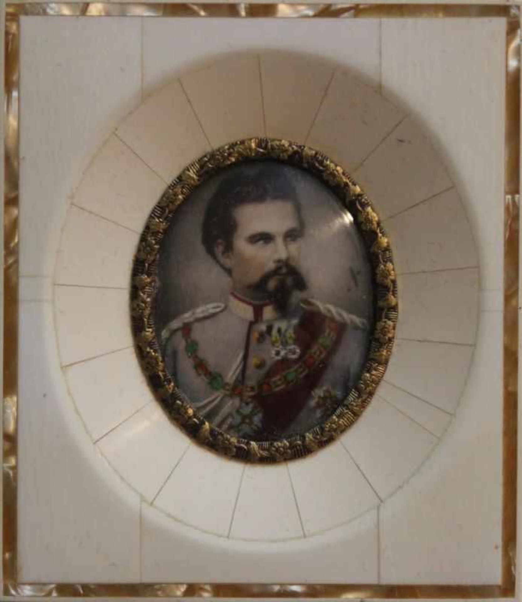 Miniatur - 20.Jahrhundert "König Ludwig II von Bayern", nach J. Stieler, auf Bein, Rahmen