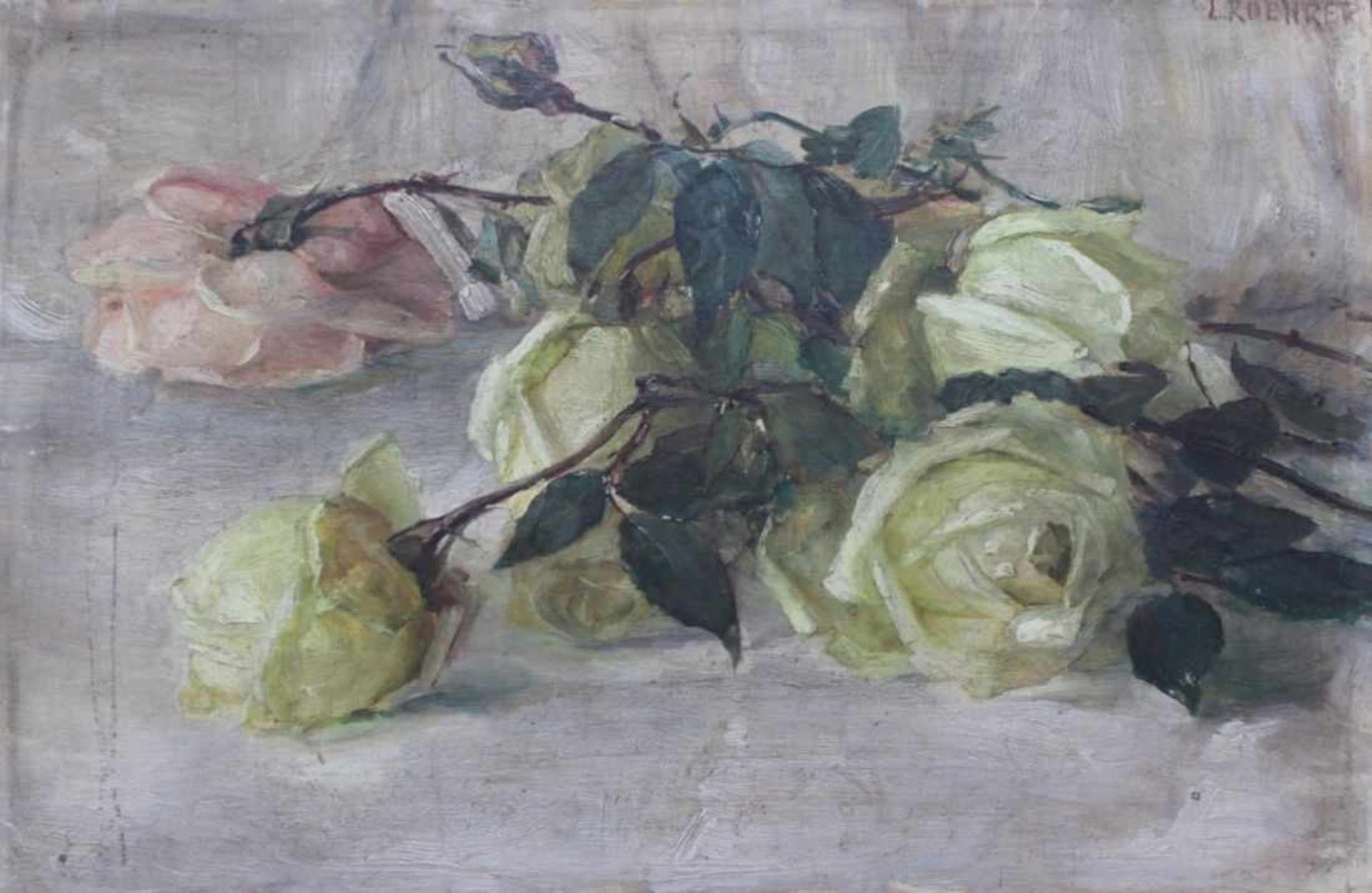 Gemälde - Lina Röhrer (Ingolstadt 1866 - 1920) "Stillleben mit Rosen", r.o. signiert, Öl auf Holz,