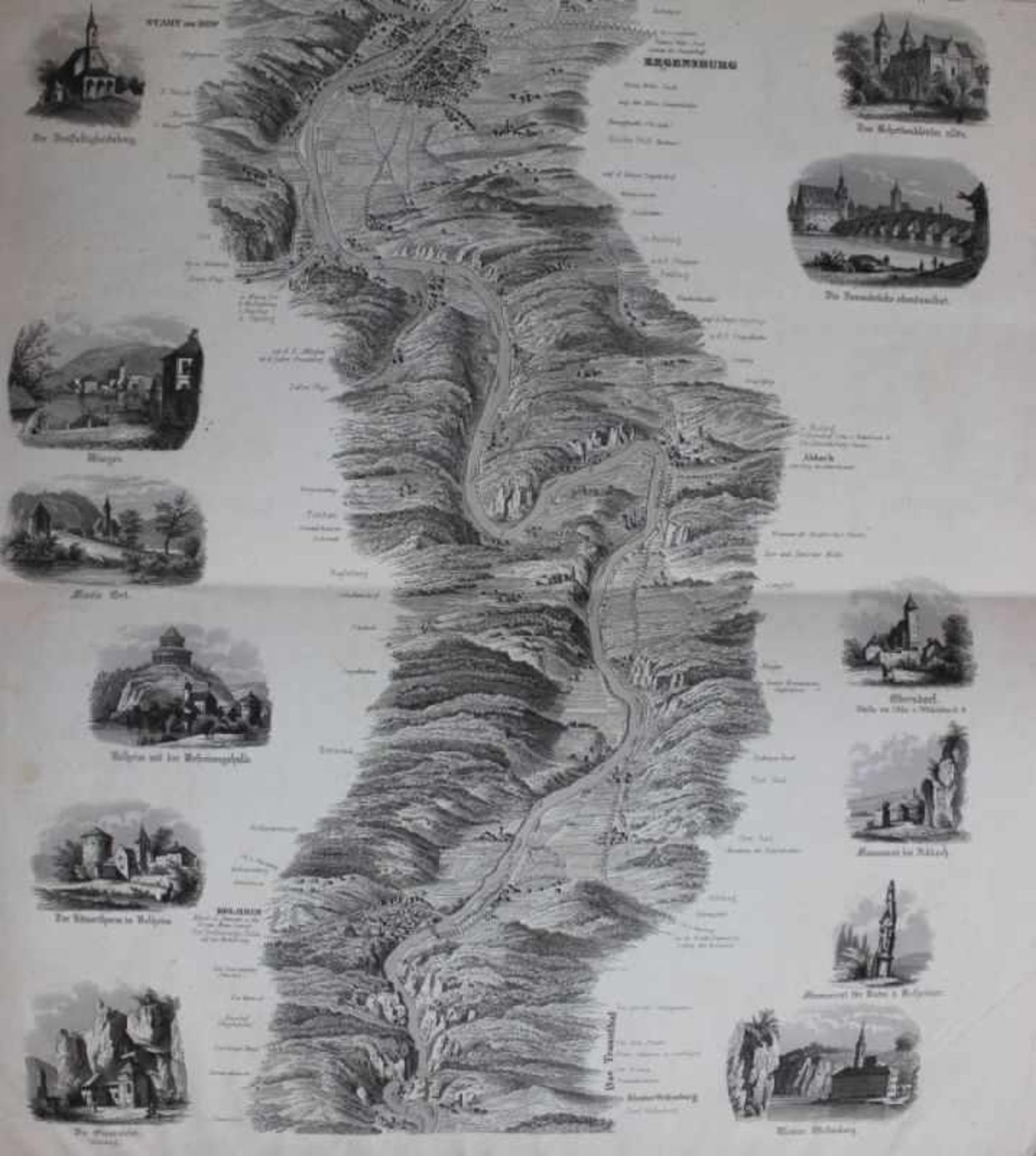 Mappe - Verlag Joseph Manz Regensburg, um 1860 "Donaupanorama von der Einmündung des Ludwig - Kanals