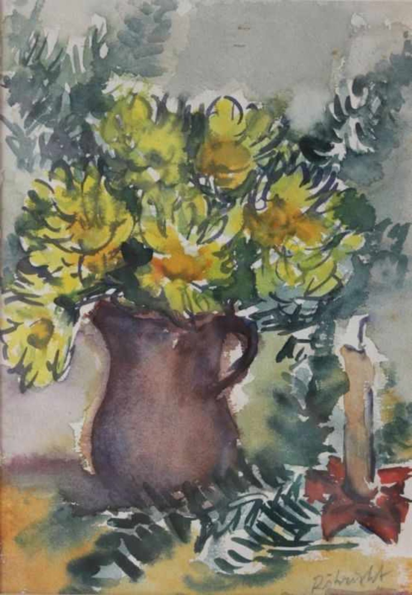 Aquarell - Wolf Röhricht (1886 Niederschlesien -1953 München) "Blumenstillleben mit Krug", r.u.