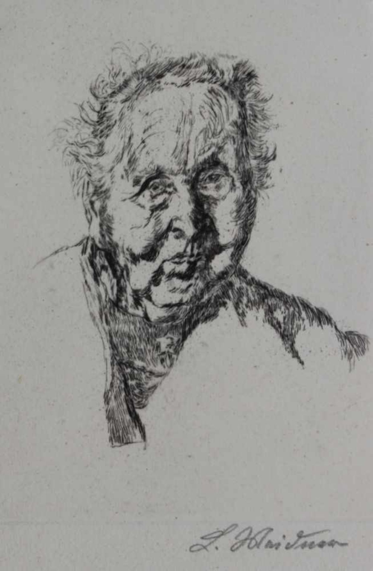 Radierung - Ludwig Meidner (1884 Bernstadt - 1966 Darmstadt) "Portrait einer 94-jährigen Greisin",