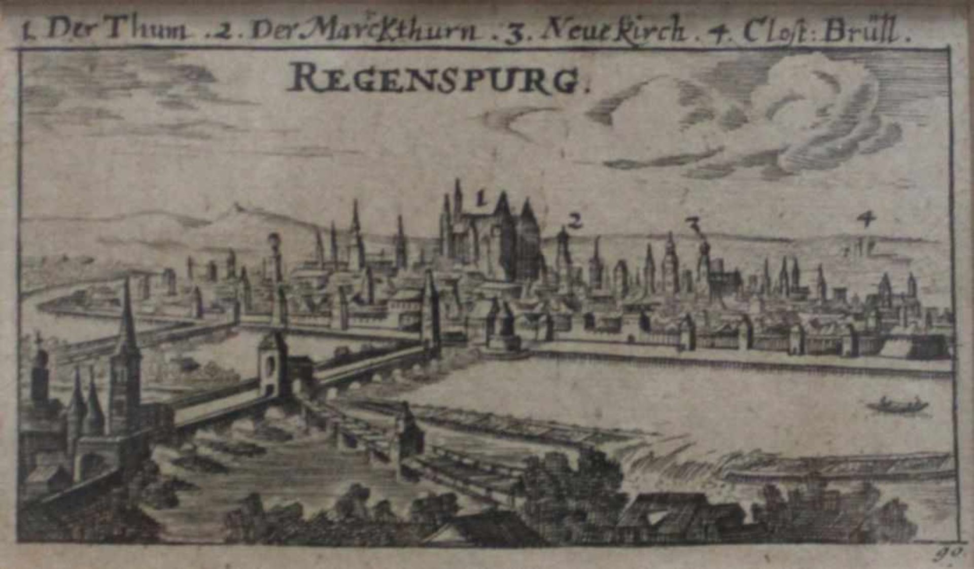 Kupferstich - 18.Jahrhundert "Ansicht Regensburg vom Norden", anonymer Künstler, Plattenmaße ca.