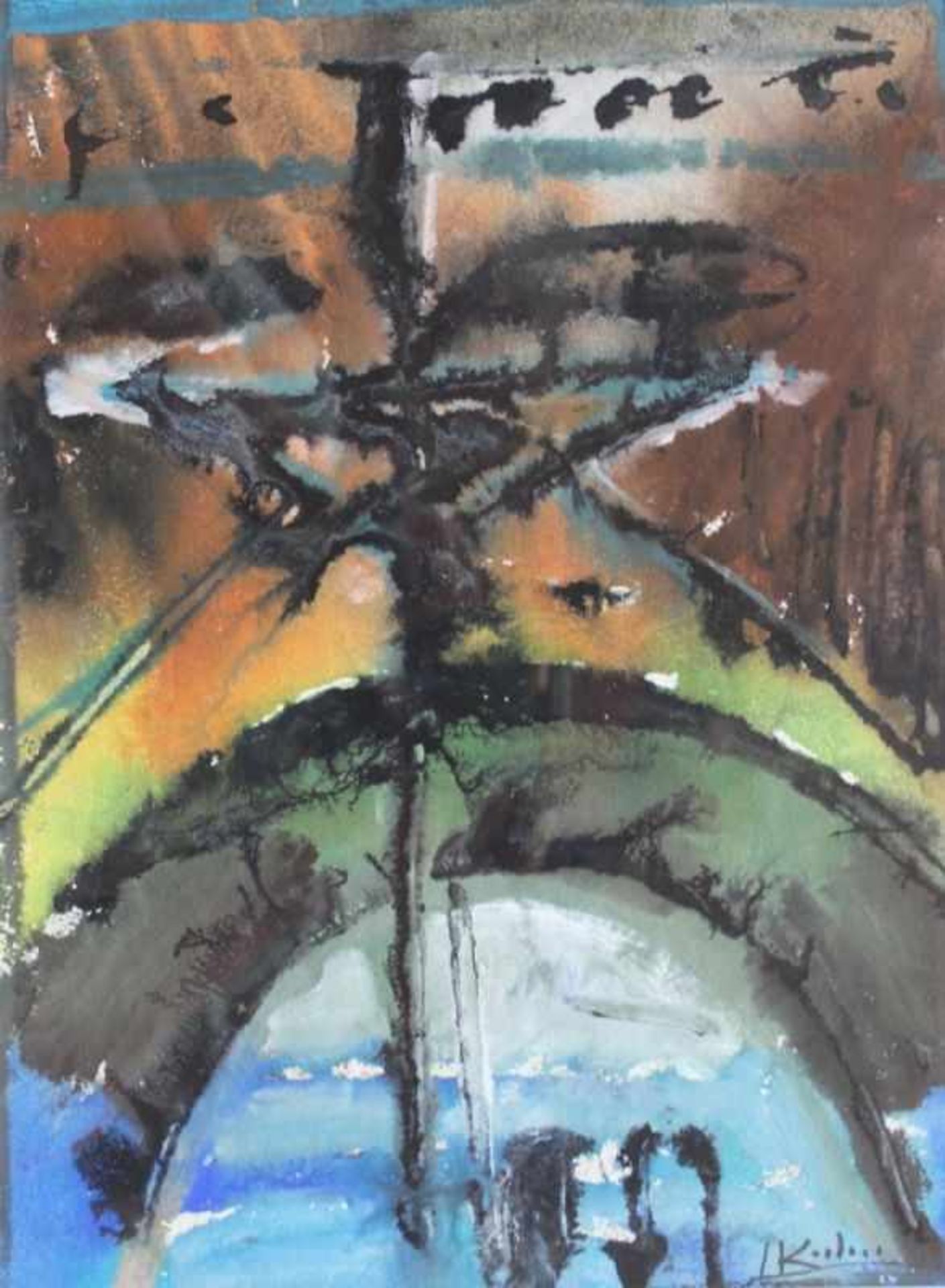 Aquarell - Hans Kuhn (1905 Baden-Baden - 1991) "Abstrakte Komposition", r.u. signiert, lasierende