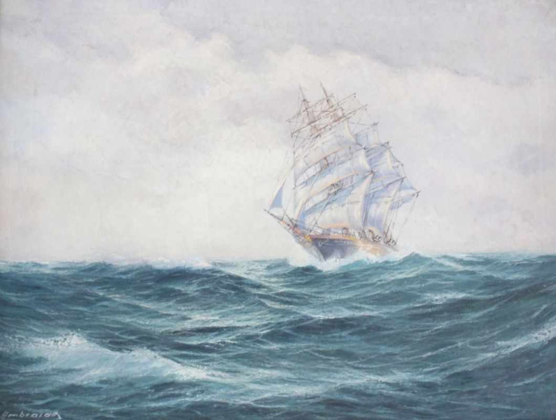 Gemälde - Franz AMBRASATH (1889-1974) "Segelschiff auf hoher See", l.u. signiert, Öl auf Leinwand,