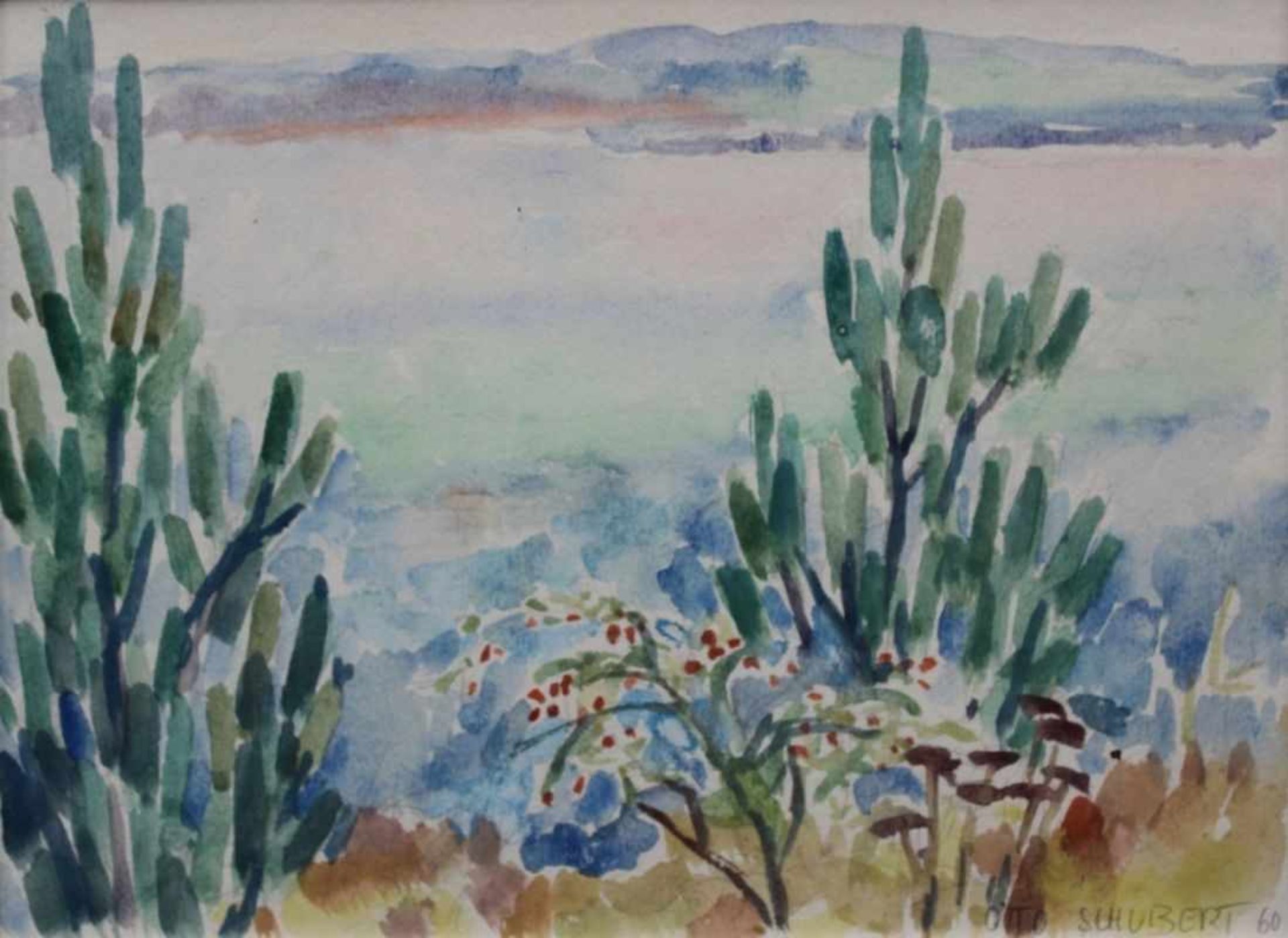 Aquarell - Otto Schubert (1892 Dresden - 1970) "Landschaft", r.u. signiert und datiert 60,