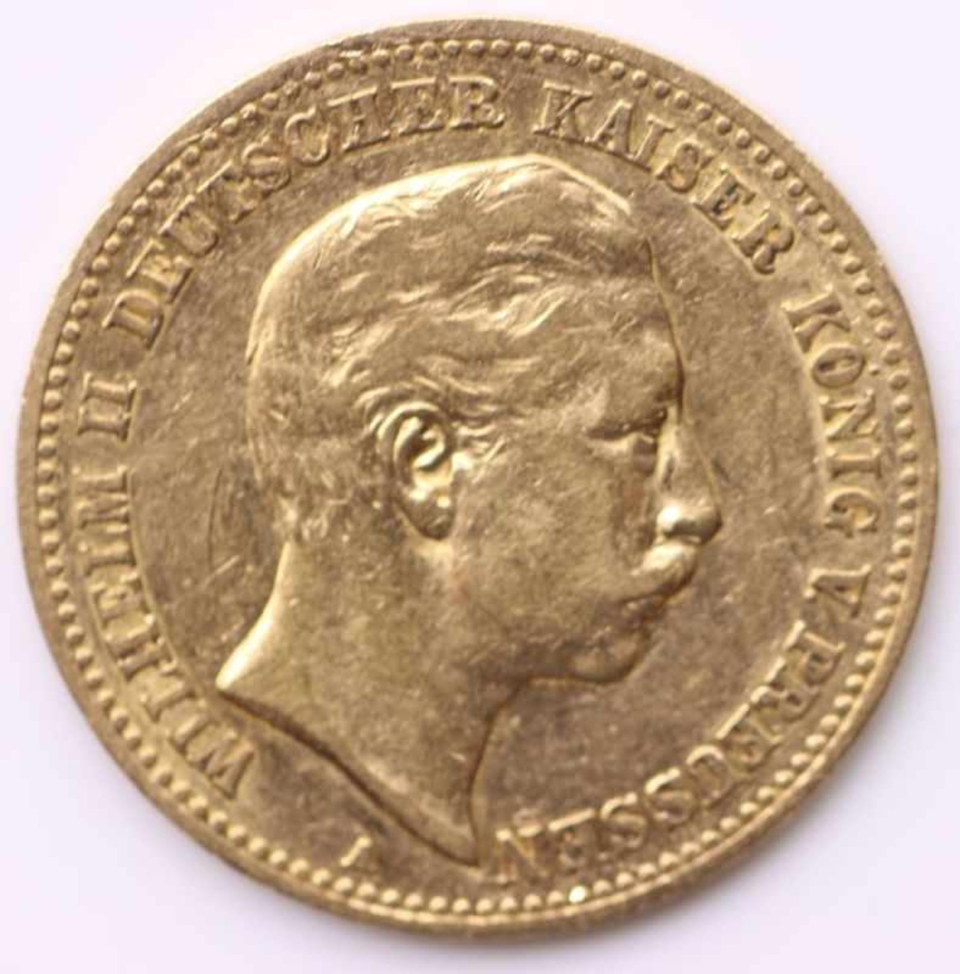 Goldmünze - 10 Mark Deutsches Reich 1890 A, Wilhelm II. Deutscher Kaiser König von Preussen, ca. 3,