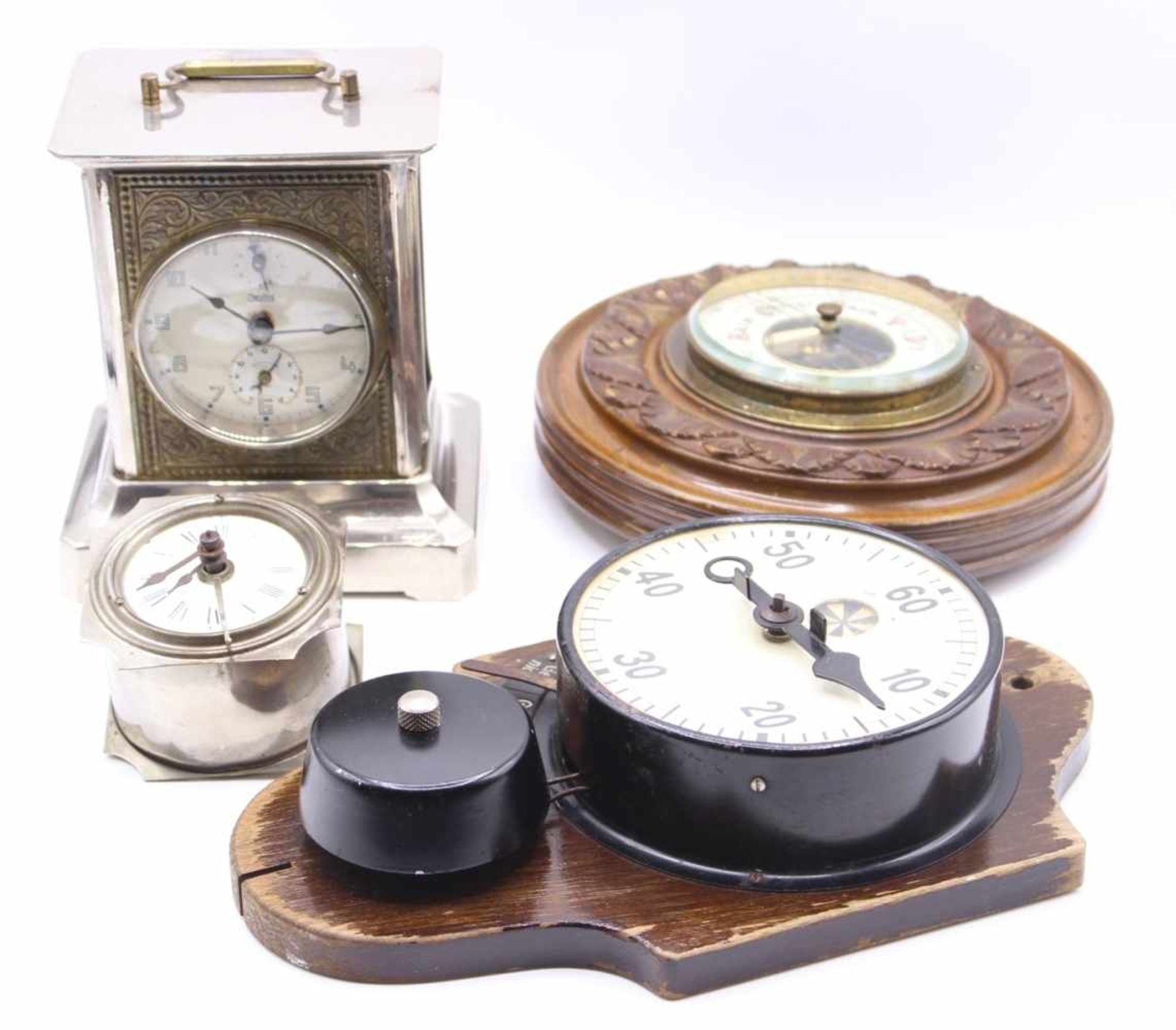 Lot Uhren und Barometer 1. Kienzle Wecker, "Zentra", 2. Barometer, Marke John Mason Rotherham, 3.
