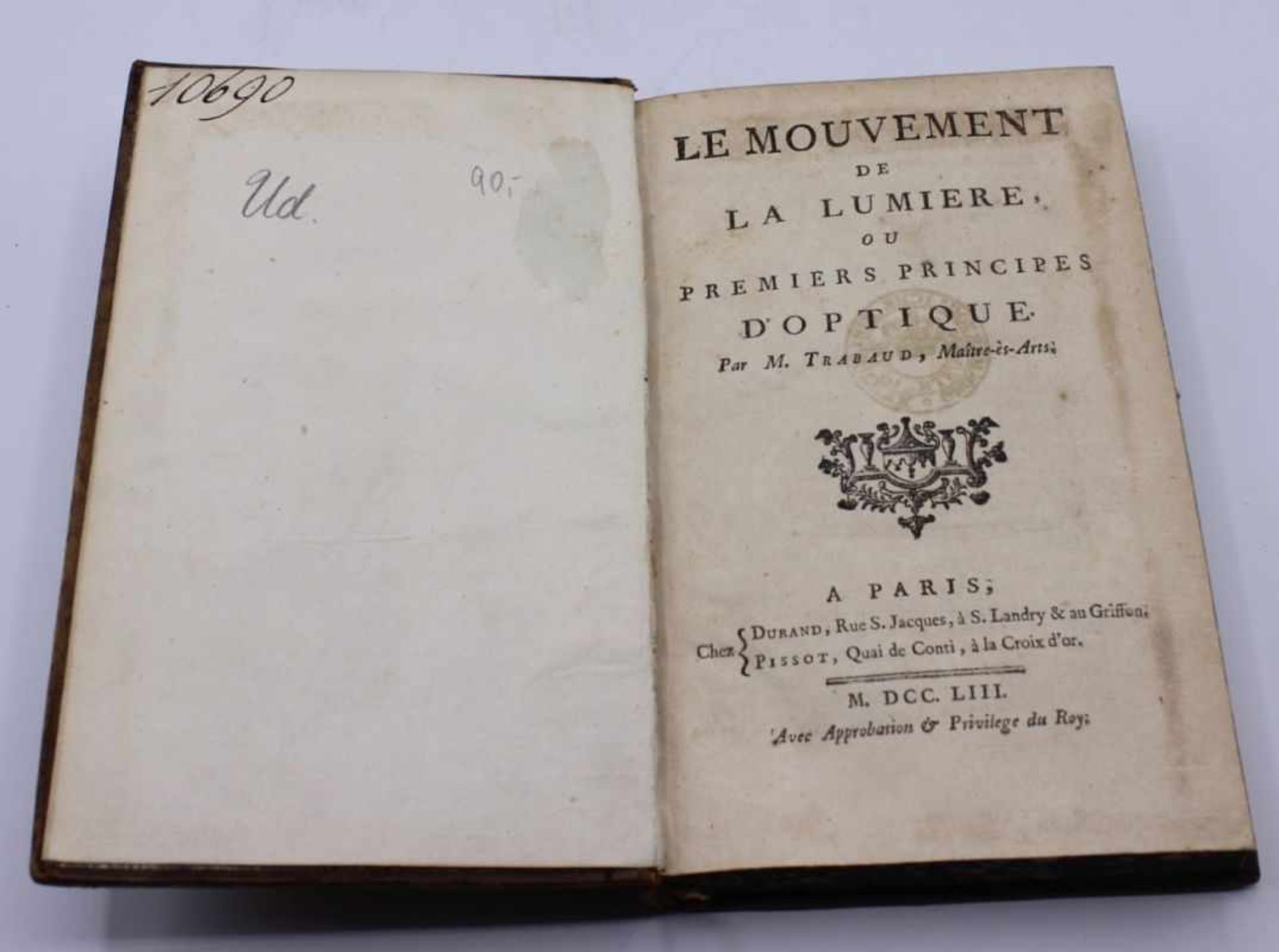 Buch - Jean Trabaud (18.Jahrhundert) "Le Mouvement de la lumiére ou premiers principes d'optique par