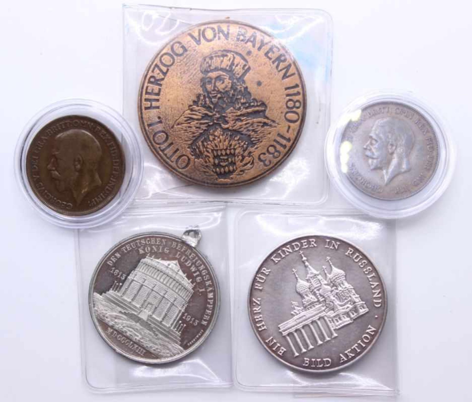 Lot von 5 Münzen und Medaillen 1.: Medaille, 22.11.1991, Jelzin/ von Weizsäcker, 2.: geh.