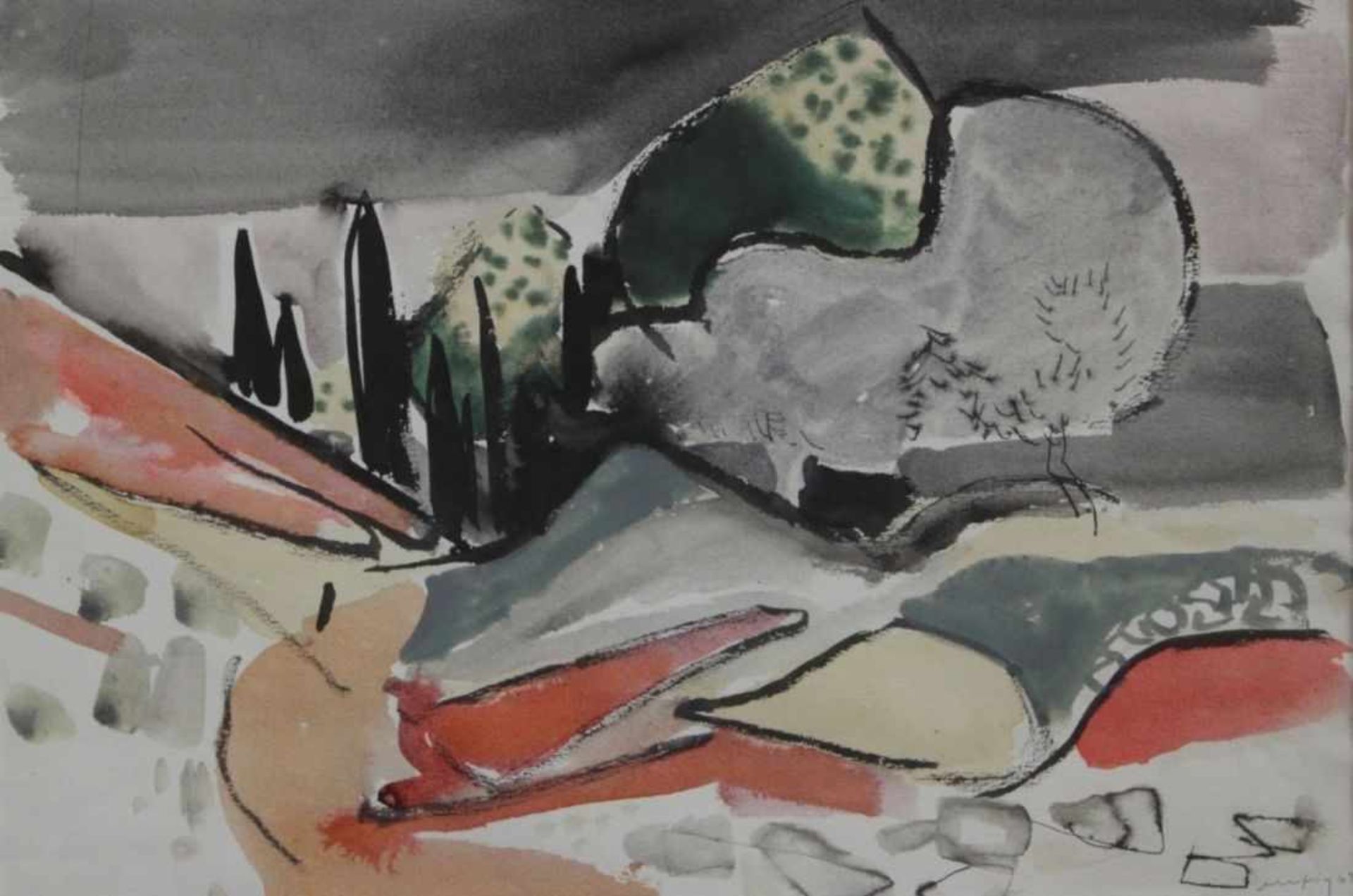 Aquarell - Willi Ulfig (1910 Breslau - 4.2.1983 Regensburg) "Landschaft", r.u. signiert und