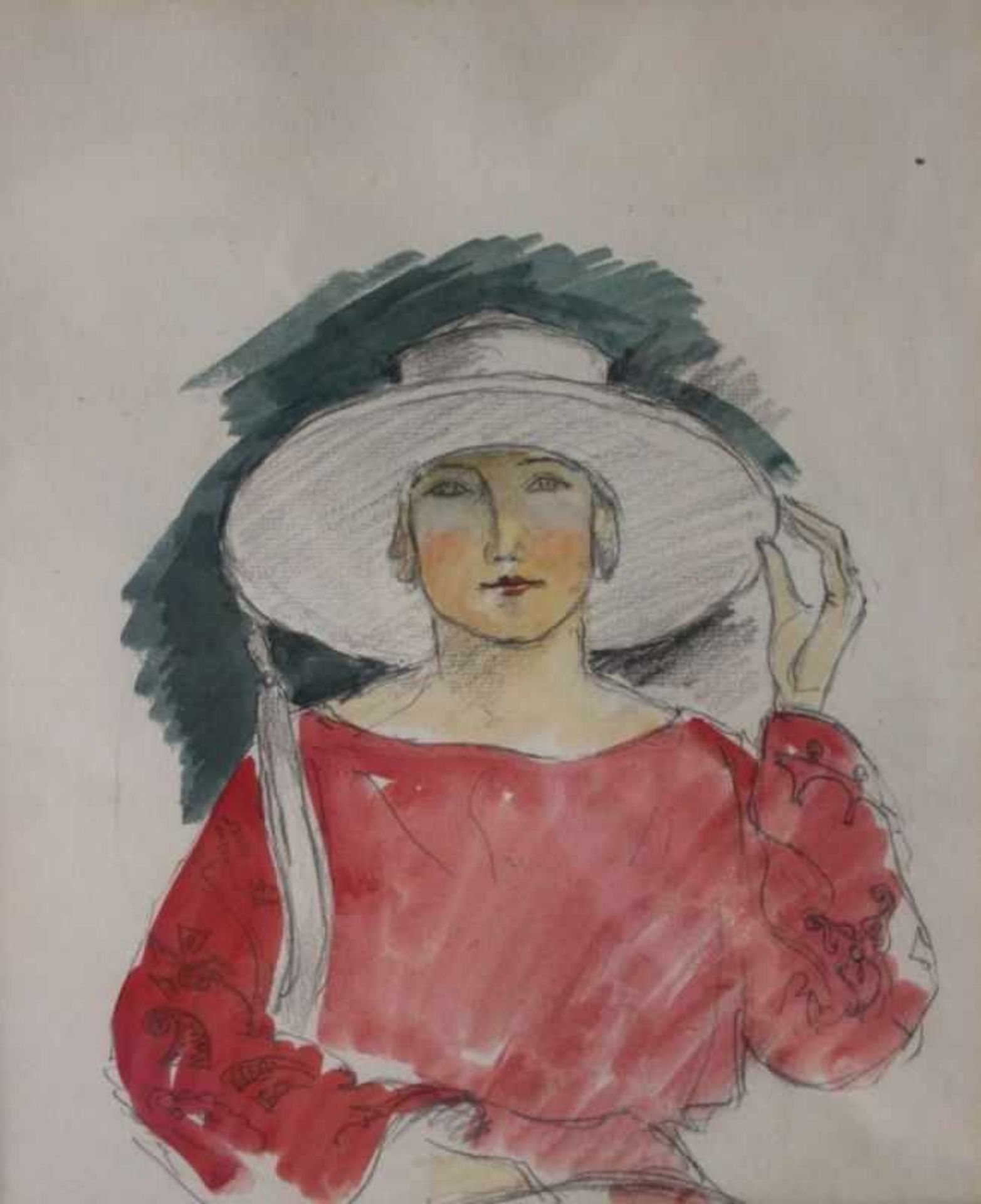 Aquarell - Jozsef Bato attr. oder Umkreis (1888 Budapest -1966 London) "Dame mit rotem Kleid",