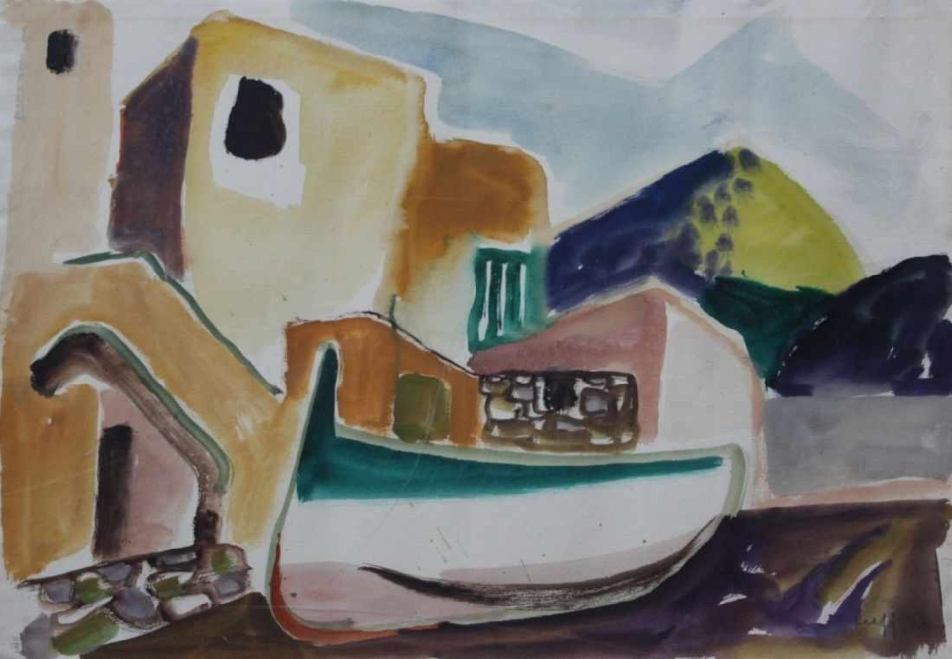 Aquarell - Willi Ulfig (1910 Breslau - 4.2.1983 Regensburg) "Südliche Landschaft", r.u. signiert und