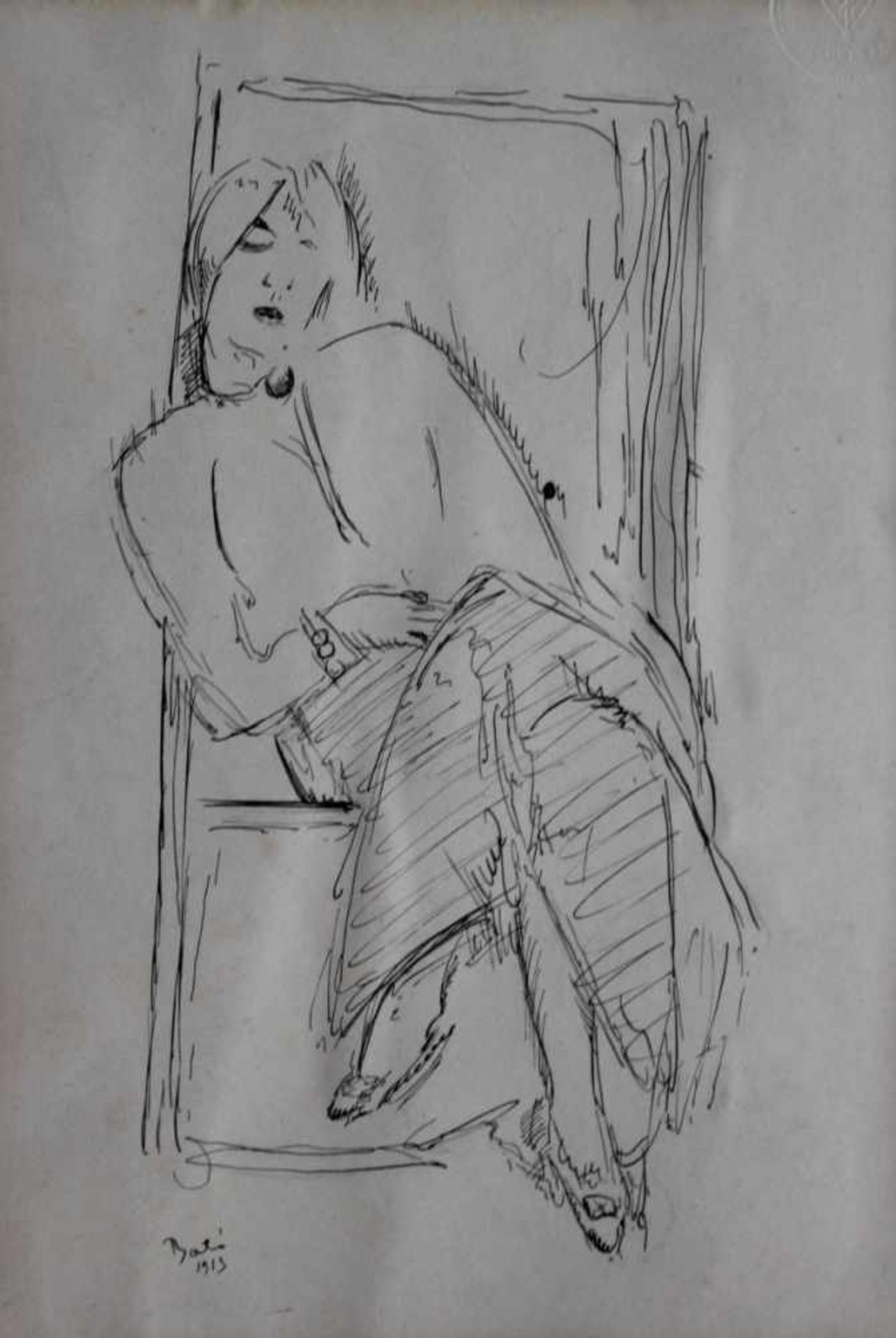 Zeichnung - Jozsef Bato (1888 Budapest - 1966 London) "Sitzende", l.u. signiert und datiert 1913,