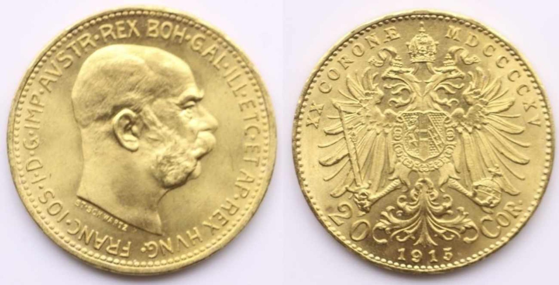 Goldmünze - Österreich - 20 Coronae 1915, Franz Josef, Kaiser von Österreich und König von Ungarn,