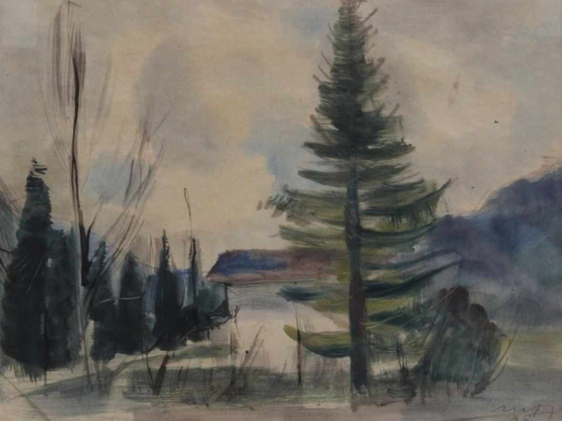 Aquarell - Willi Ulfig (1910 Breslau - 1983 Regensburg) "Landschaft", r.u. signiert, lasierende