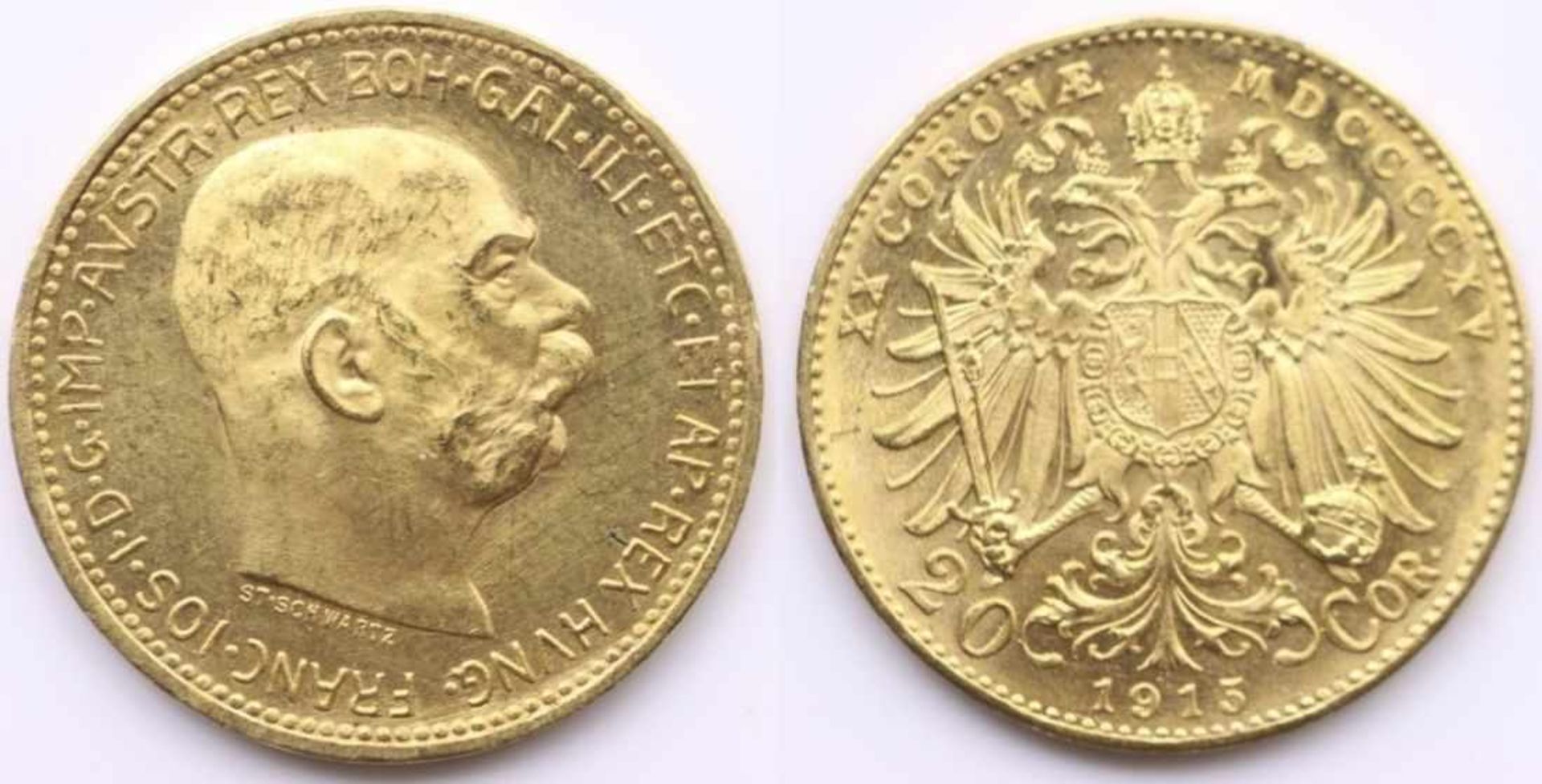 Goldmünze - Österreich - 20 Coronae 1915, Franz Josef, Kaiser von Österreich und König von Ungarn,