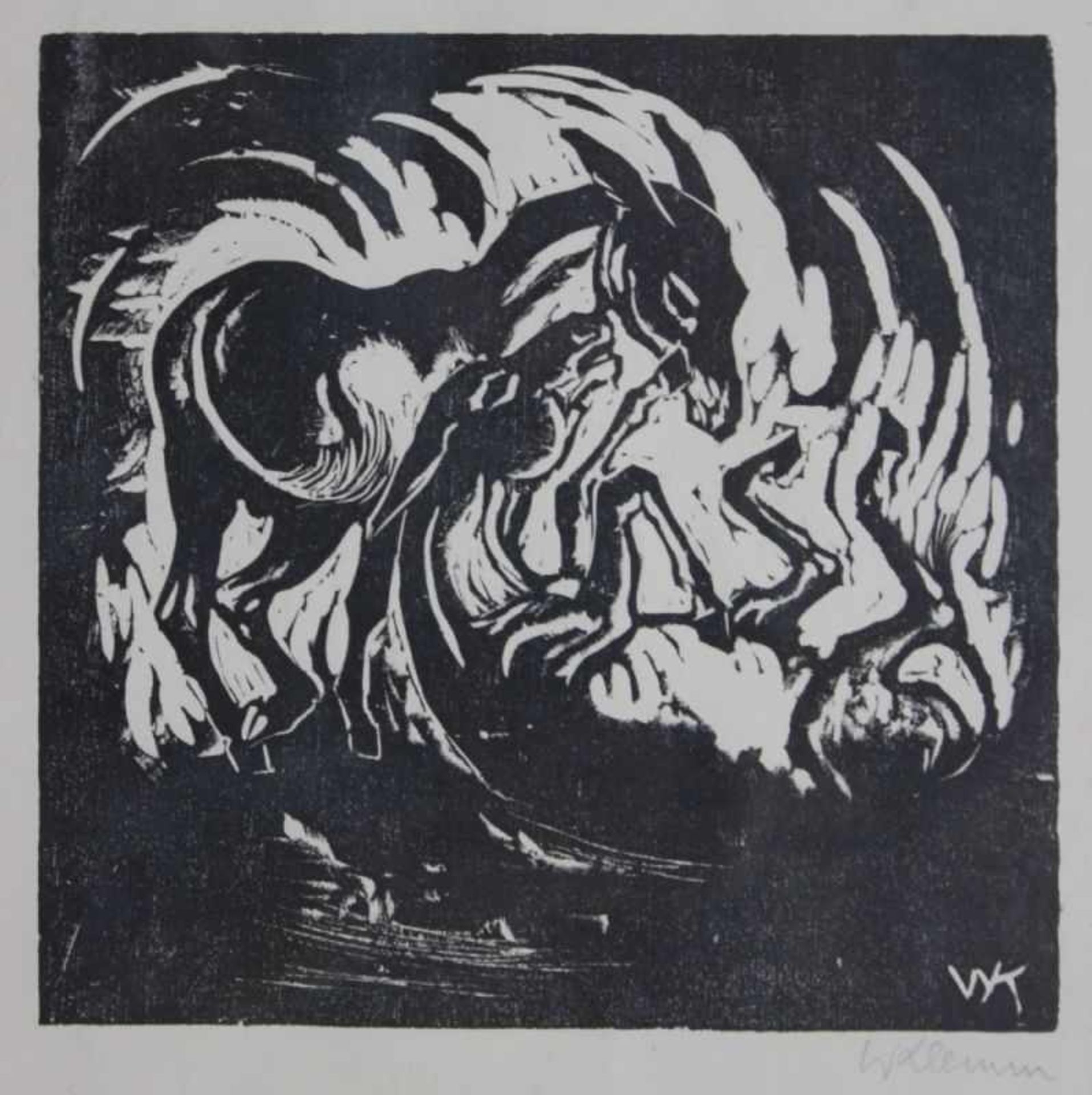 Holzschnitt - Walther KLEMM (1883 Karlsbad -1957 Weimar) "Spielende Esel", r.u. Bleistiftsignatur,