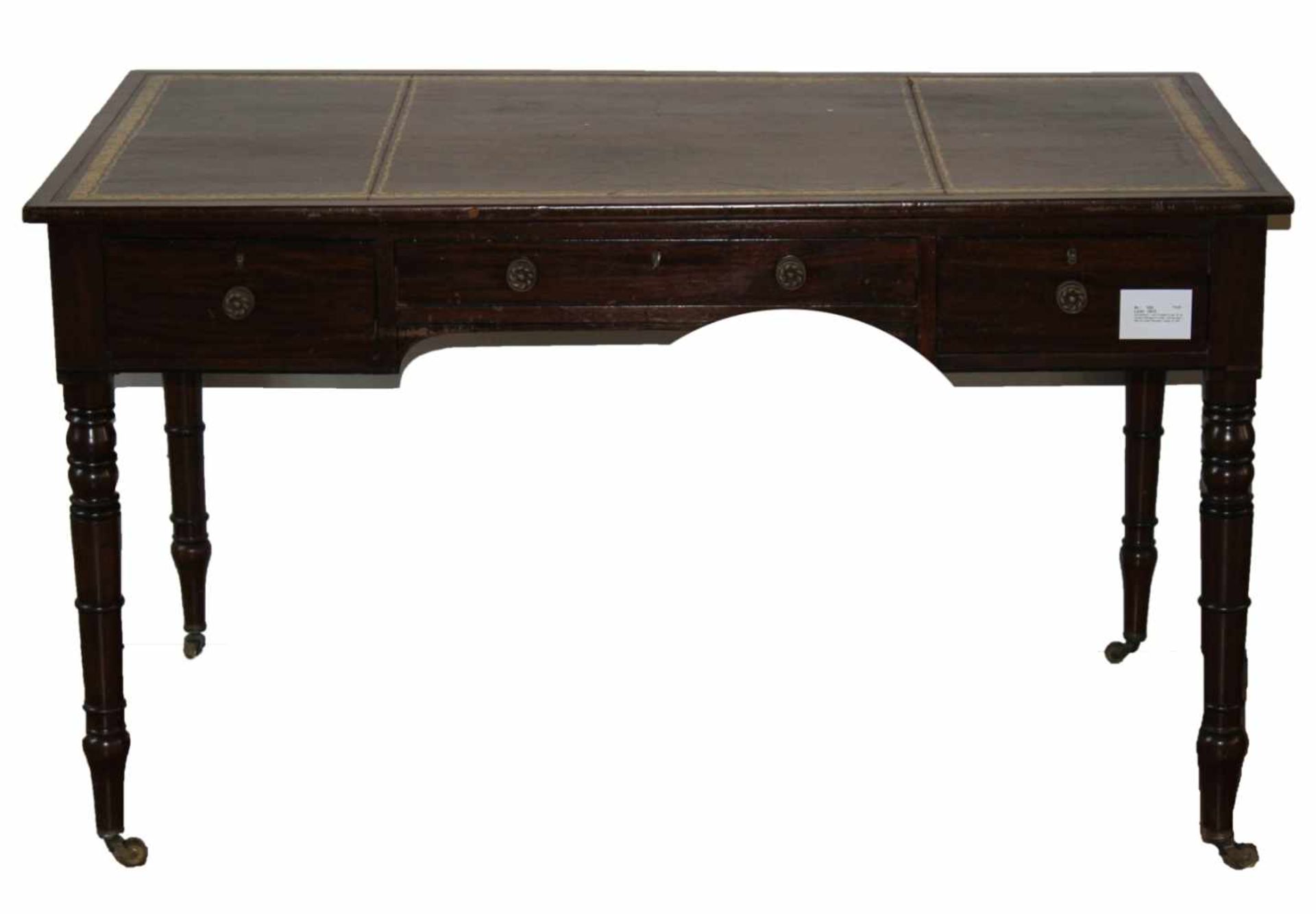 Schreibtisch - wohl England Ende 19.Jahrhundert Mahagoni furniert, rechteckige Platte mit Leder