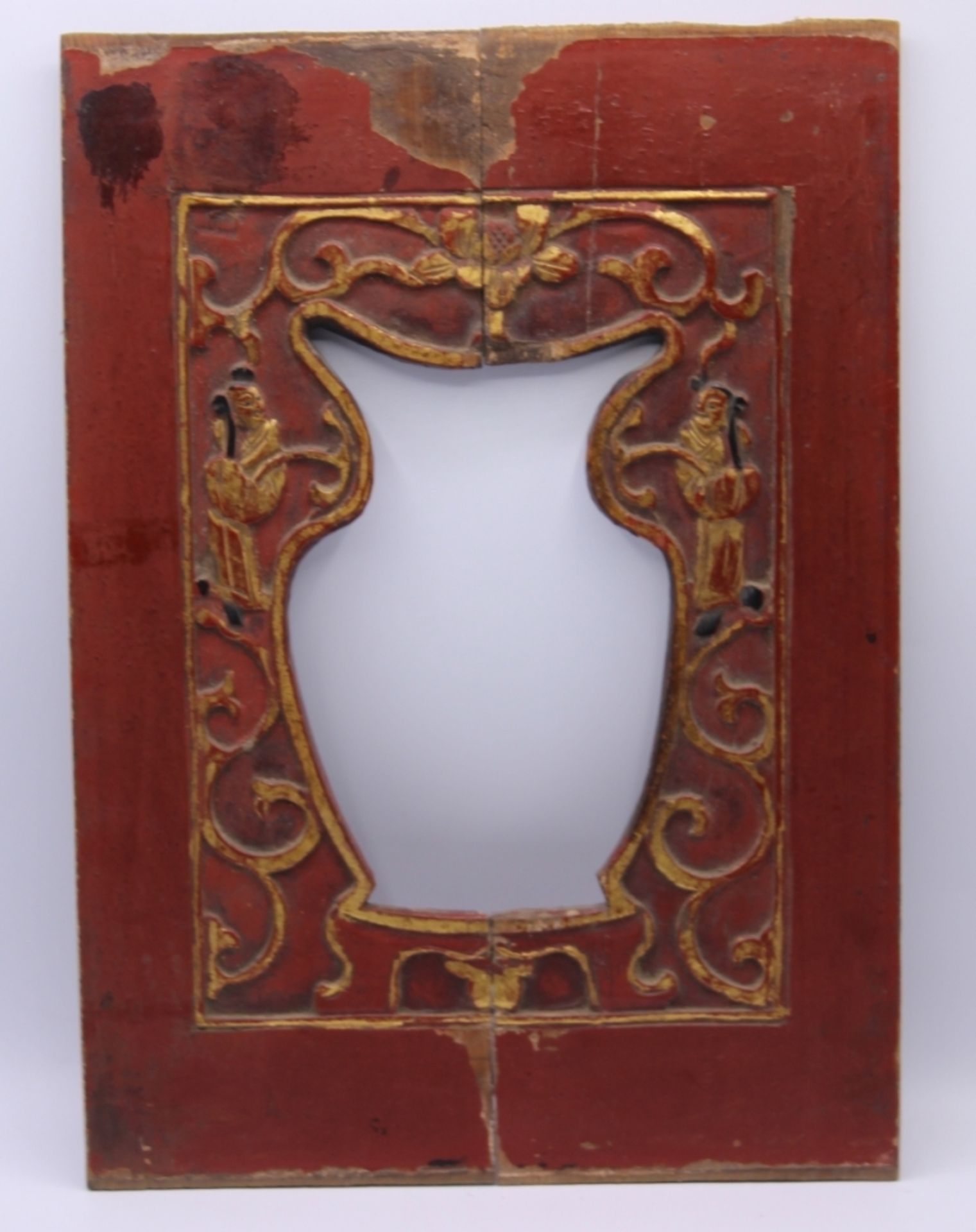 Antikes Rahmenstück - China Holz beschnitzt, gefaßt und teilweise vergoldet, Vasenöffnung